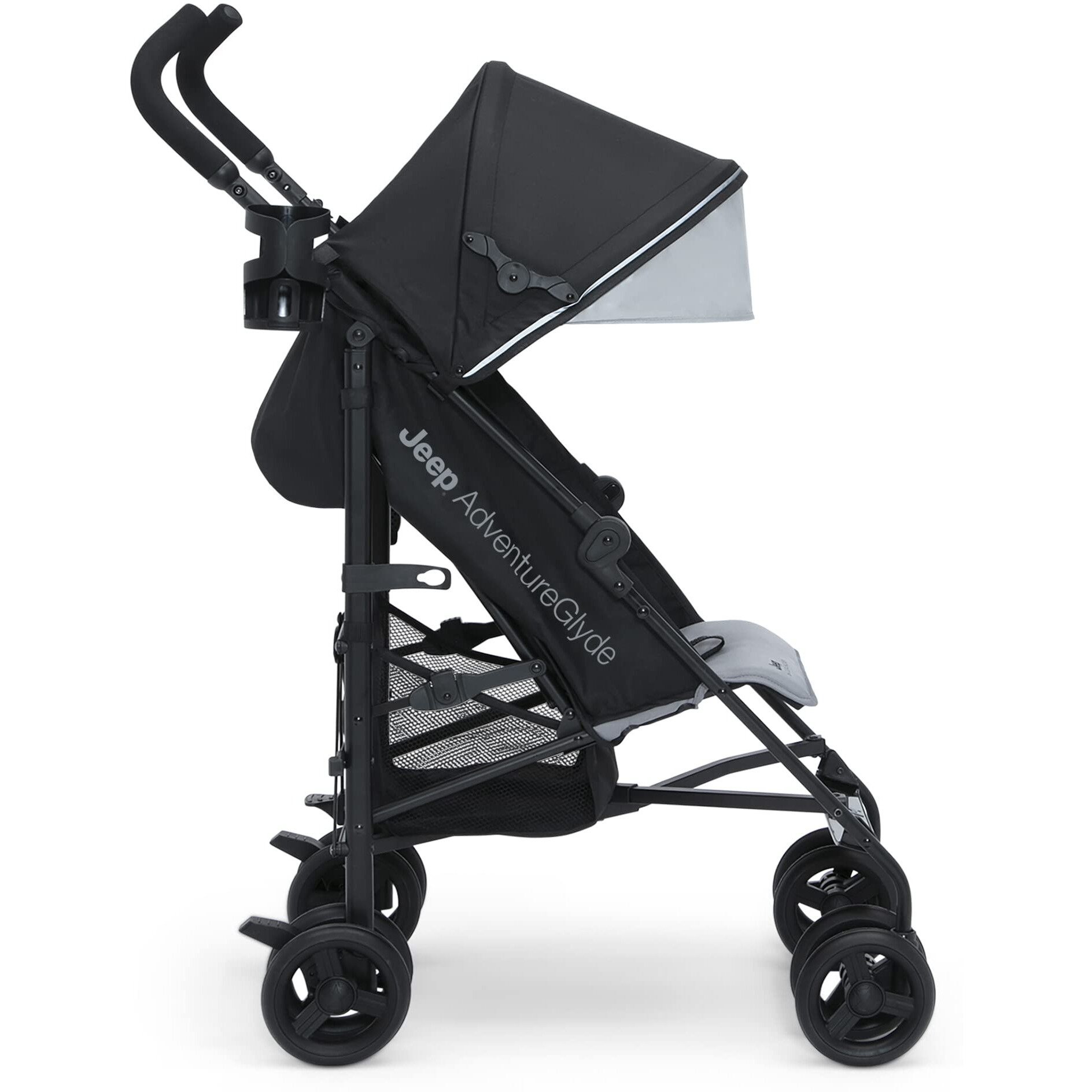 Jeep Adventureglyde Stroller By Delta Children - Lightweight Travel Stroller With Smoothest Ride & Compact Fold, 3-Position Recline, Extra Large Storage Basket, Black/Grey