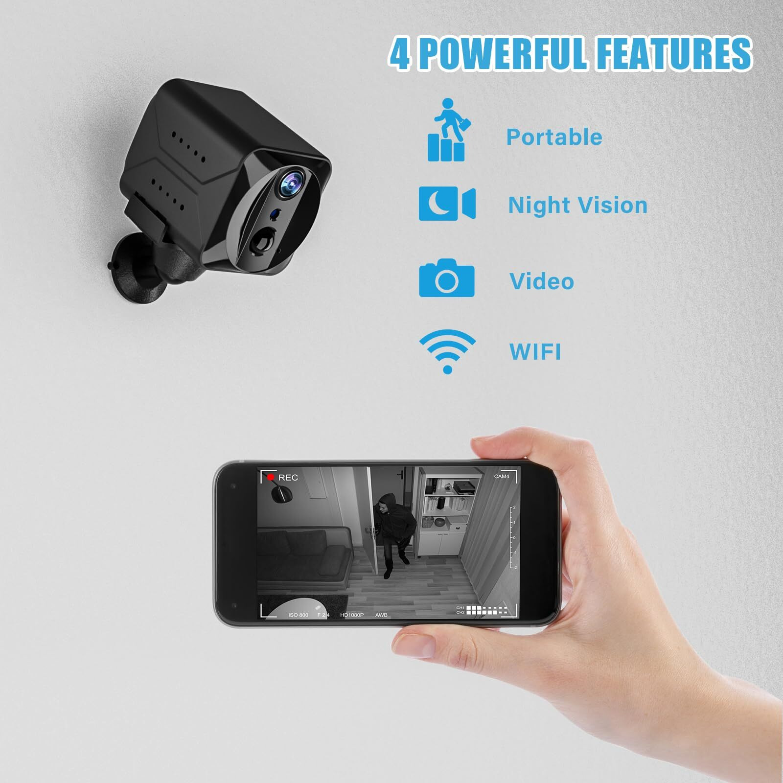 Yhrbtpo 2024 Upgraded Mini Spy Camera Hidden Camera,4K Wifi Wireless Camera, 100 Days Standby Battery Life,Ai Motion Detection Alerts,Nanny Cam Security Cam For Indoor,Home,Baby,Pets