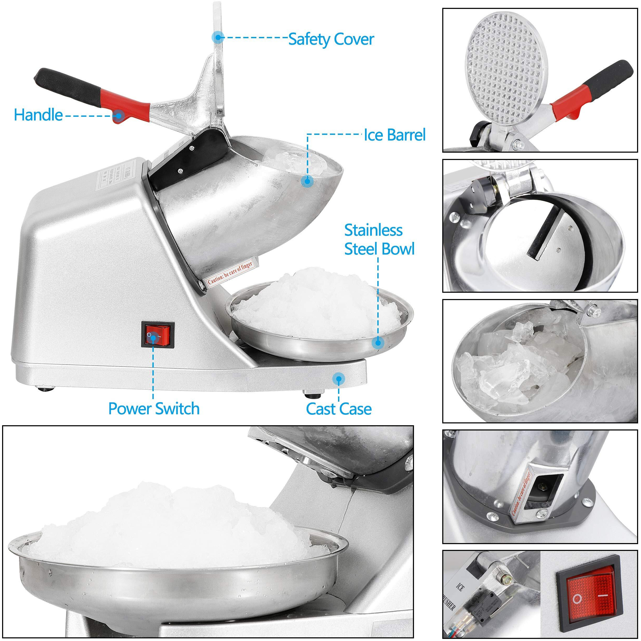 Super Deal Upgraded 300W Electric Ice Shaver Ice Shaved Machine Ice Crusher Snow Cone Maker 145 Lbs (Silver)