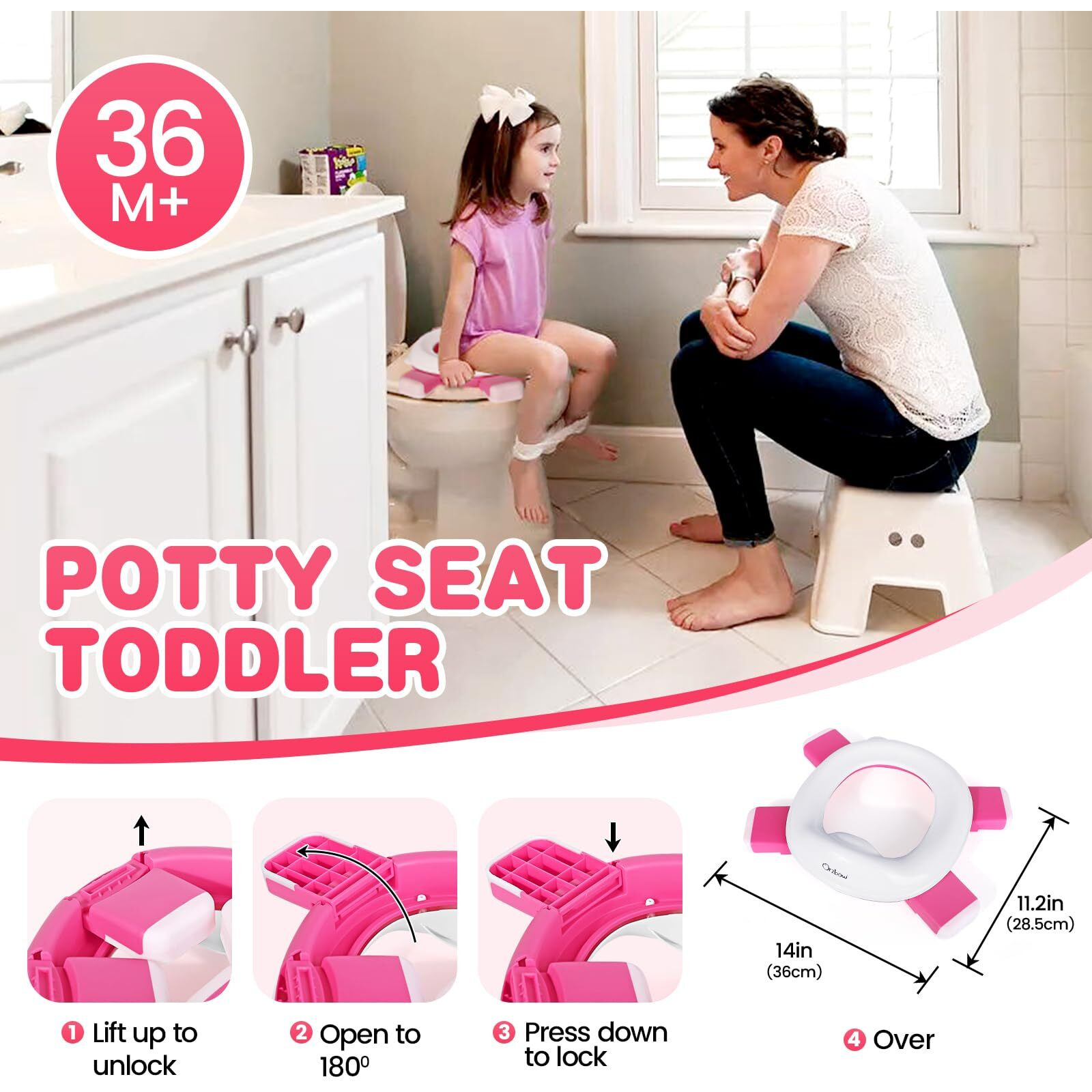 Orzbow Portable Potty For Toddler Kids Travel Potty Training Toilet Seat With Storage Bag- Foldable Potty Chair With 40Pcs Travel Bags, Detachable Carry Baby Potty With Splash Guard For Toddlers(Pink)