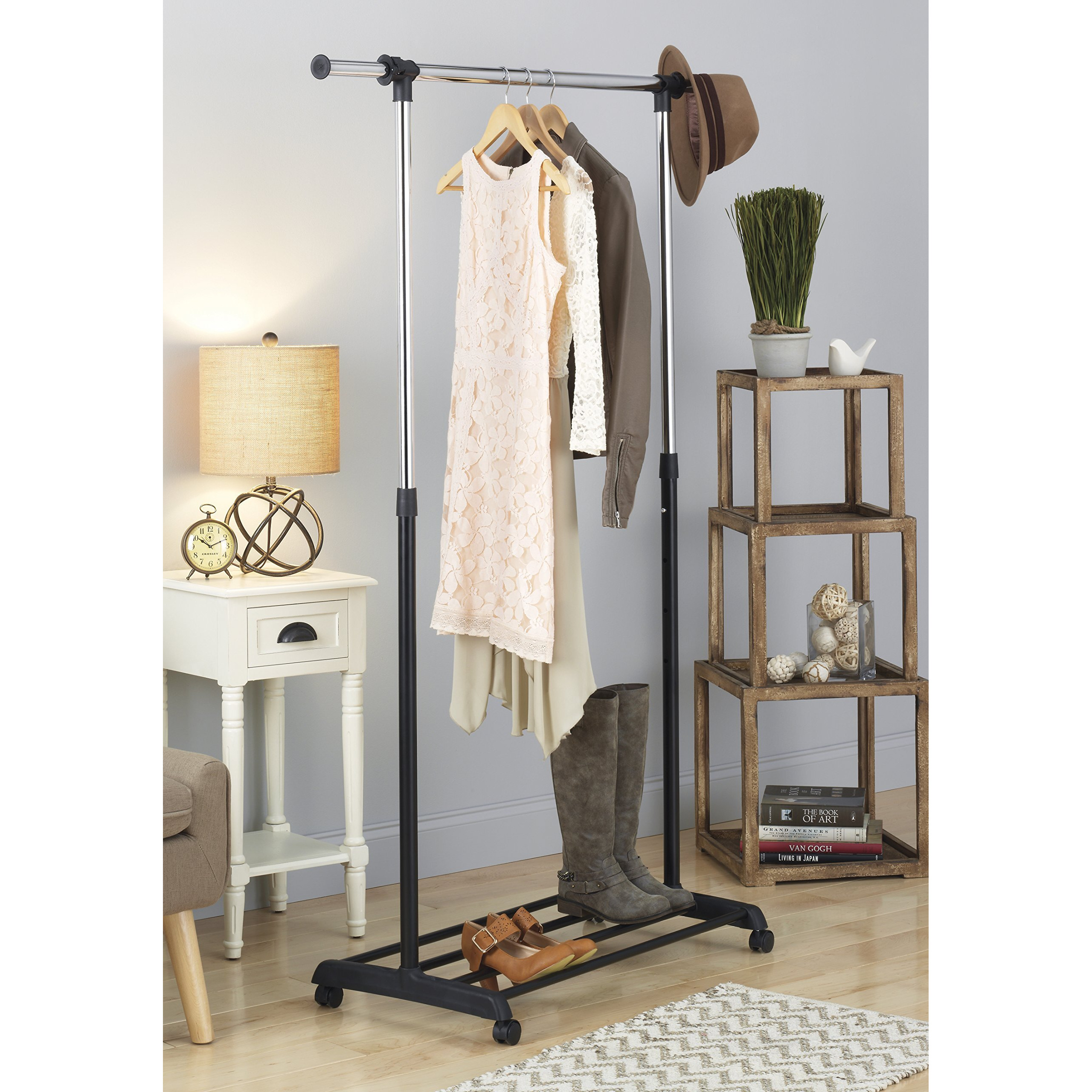 Whitmor Deluxe Adjustable Garment Rack - Rolling Clothes Organizer - Black And Chrome