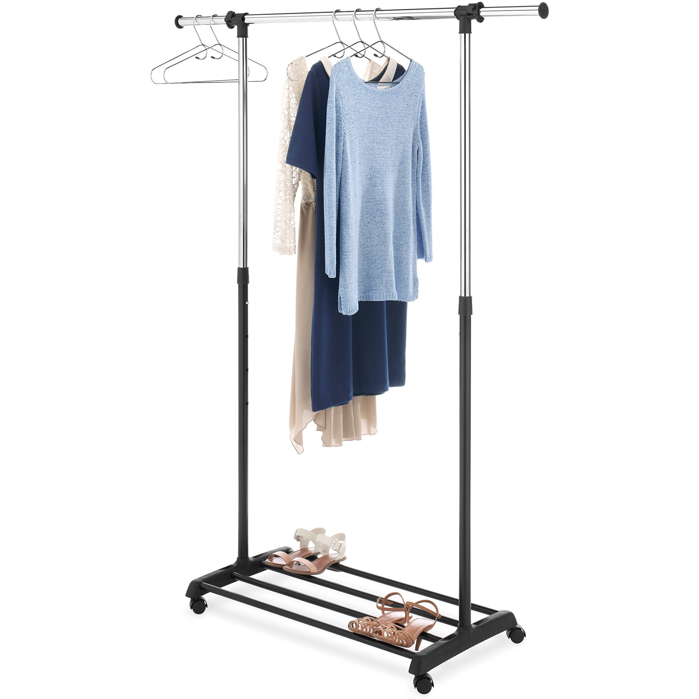 Whitmor Deluxe Adjustable Garment Rack - Rolling Clothes Organizer - Black And Chrome