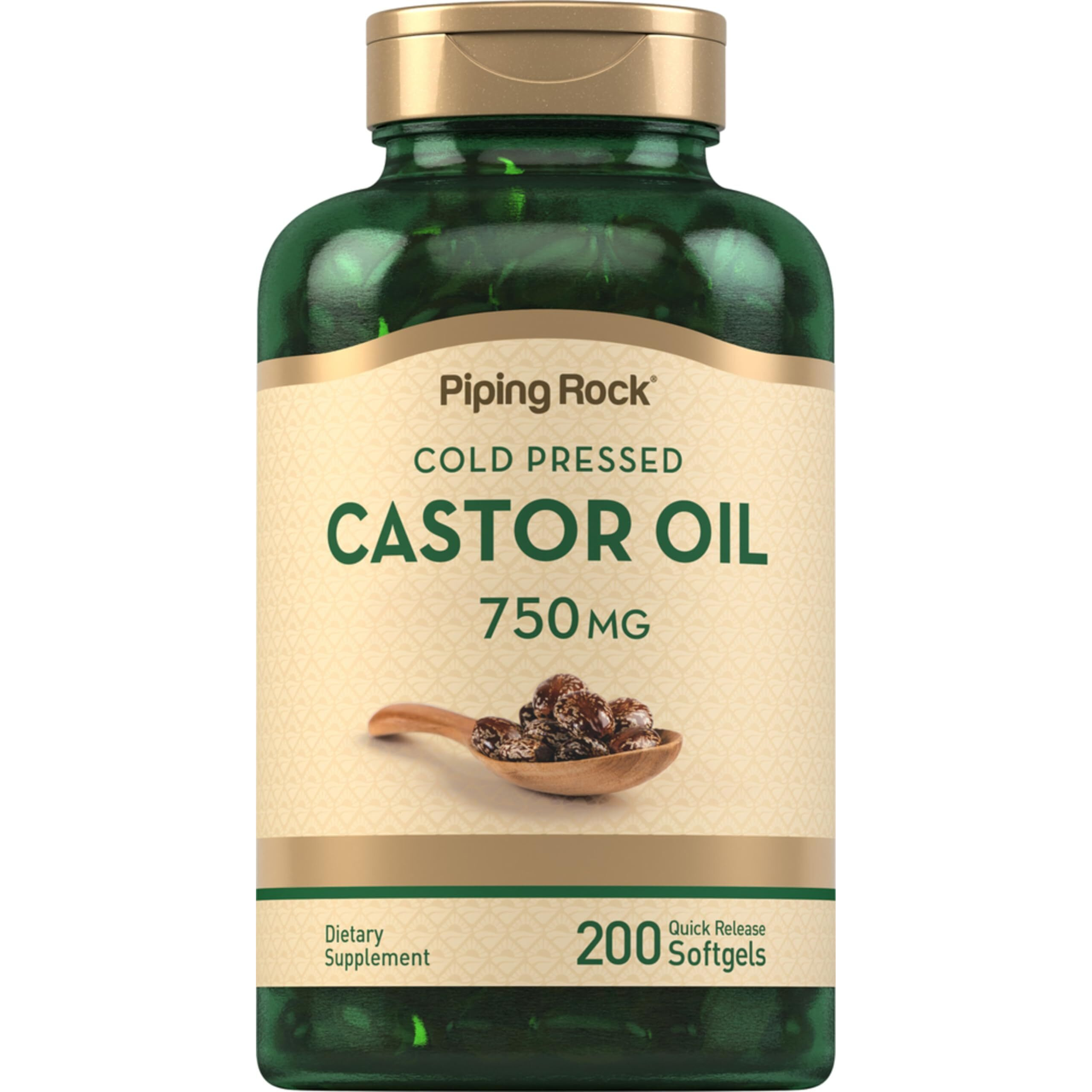 Piping Rock Castor Oil Softgel Capsules 750Mg | 200 Count | Cold Pressed | Non-Gmo, Gluten Free Supplement