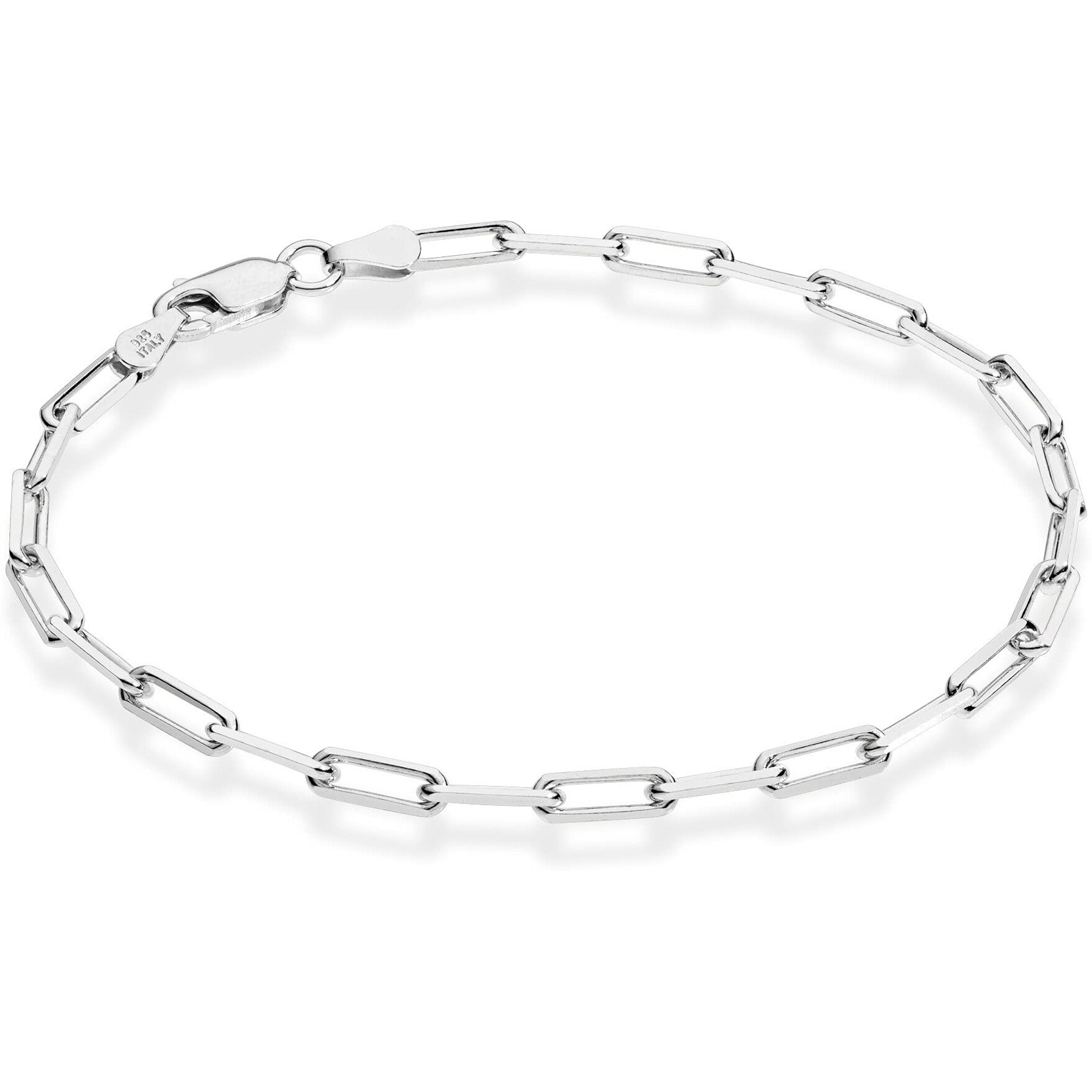 Miabella Solid 925 Sterling Silver Italian 3Mm Paperclip Link Chain Bracelet For Women Men, Made In Italy (Length 7.5 Inches)