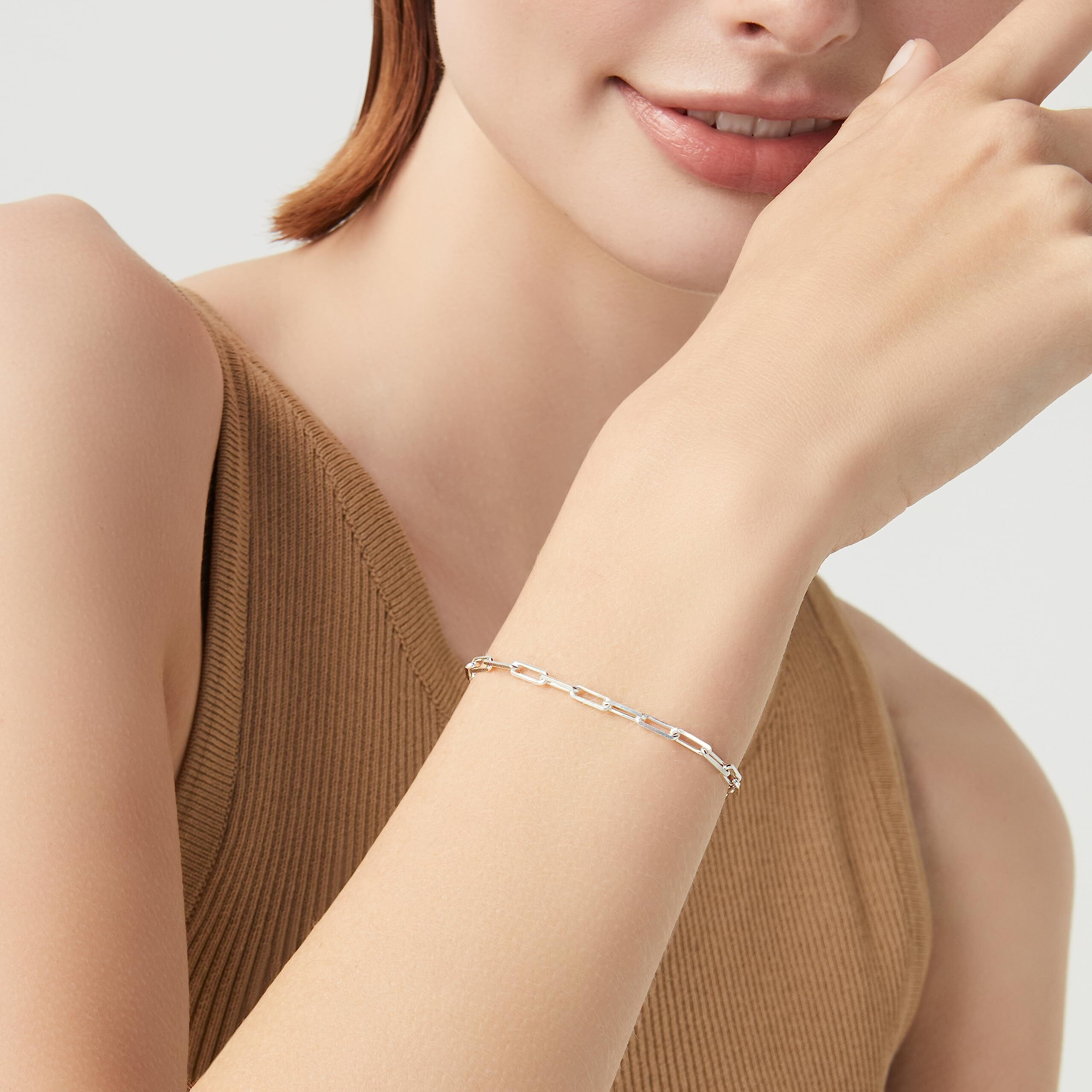 Miabella Solid 925 Sterling Silver Italian 3Mm Paperclip Link Chain Bracelet For Women Men, Made In Italy (Length 7.5 Inches)