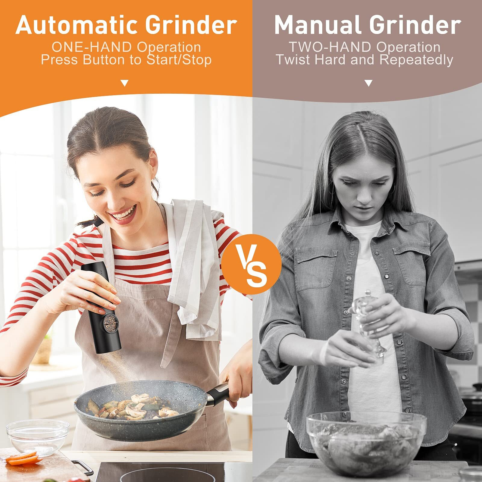 Electric Salt And Pepper Grinder Set (2 Pack), Rechargeable - No Battery Needed - Automatic Salt Pepper Mill Grinder, Adjustable Coarseness, Led Light, One-Hand Operation For Kitchen Bbq