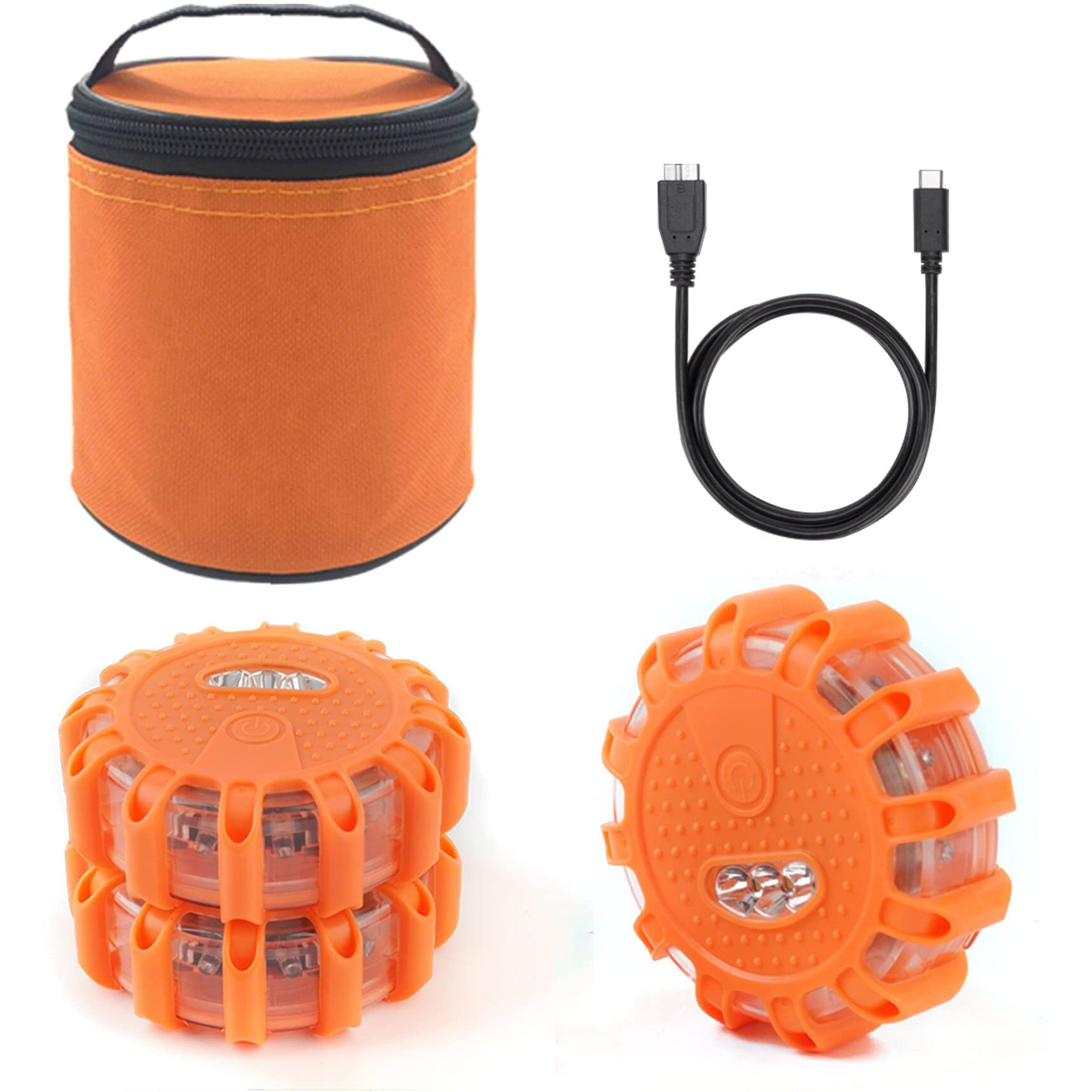 Ecoangel Usb Rechargeable Led Road Flares Emergency Lights-Roadside Warning Car Safety Beacon Flashing Disc Flare Kit With Magnetic Base For Vehicles & Boat | 3 Beacon Disc Pack