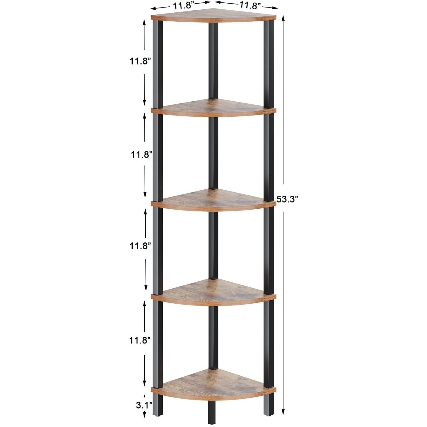 Vimber Corner Shelf, 5-Tier Corner Bookshelf, Industrial Corner Ladder Shelf, Rustic Display Shelf For Living Room, Bedroom, Kitchen, Home Office, Rustic Brown And Black Ujsj001H