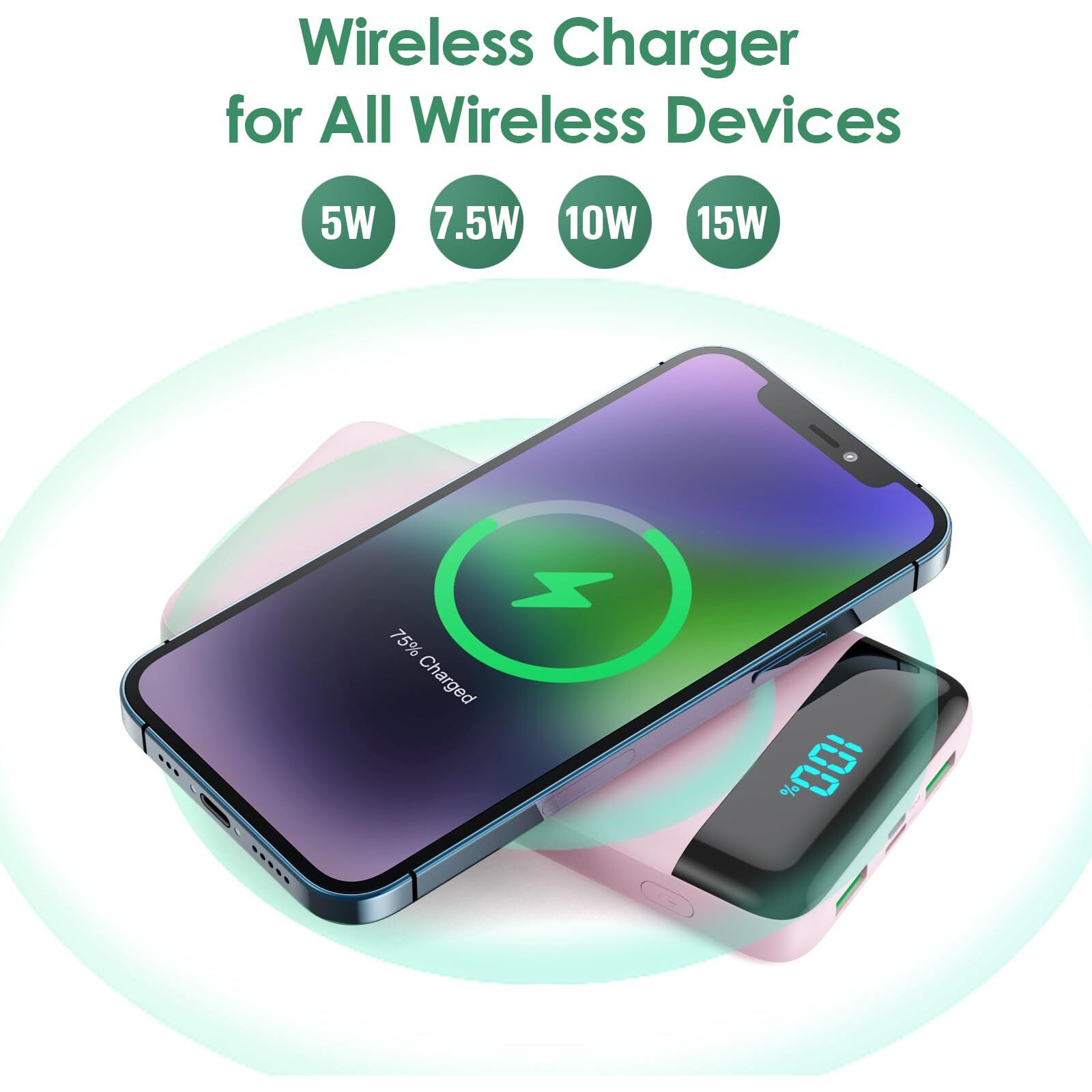 Wireless Portable Charger 30,800Mah 15W Wireless Charging 25W Pd Qc4.0 Fast Charging Smart Led Display Usb-C Power Bank,4 Output& 2 Input External Battery Pack Compatible With Iphone,Samsung Etc-Pink
