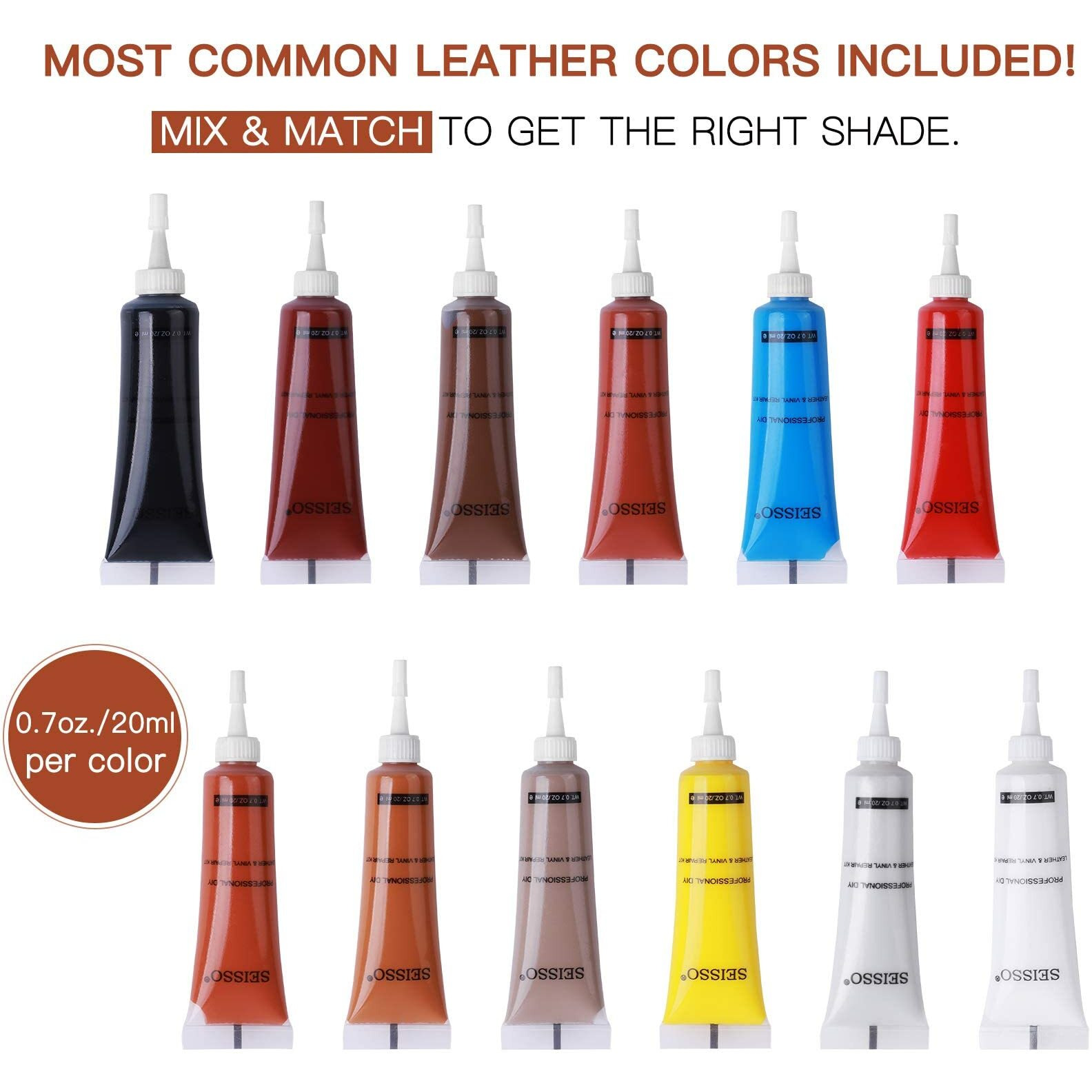 12 Colors Leather Repair Kit - For Furniture Car Seats Couches Sofa Shoes Boat, Leather Dye Restore Scratches Tears Holes, Purses Jacket Leather Paint, Vinyl Repair Kit Bonded Leather Genuine Italian