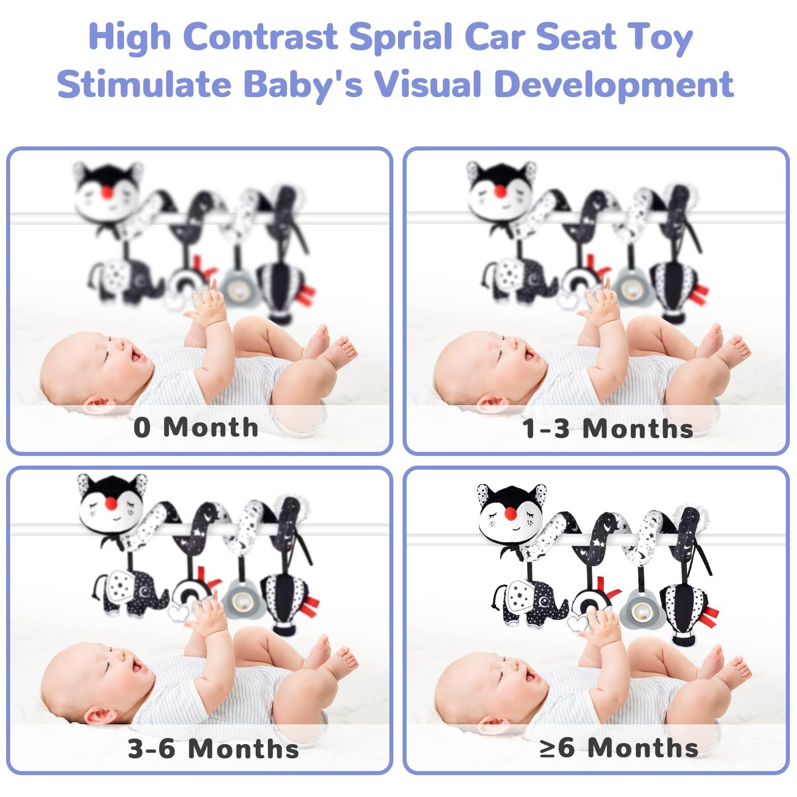 Xixiland Musical Car Seat Toys Black And White Baby Toys, Infant Toys 0-6 Months Stroller Toys Newborn Toys, High Contrast Baby Toys For Newborn, For 0 3 6 9 12 Months Girls Boys Babies