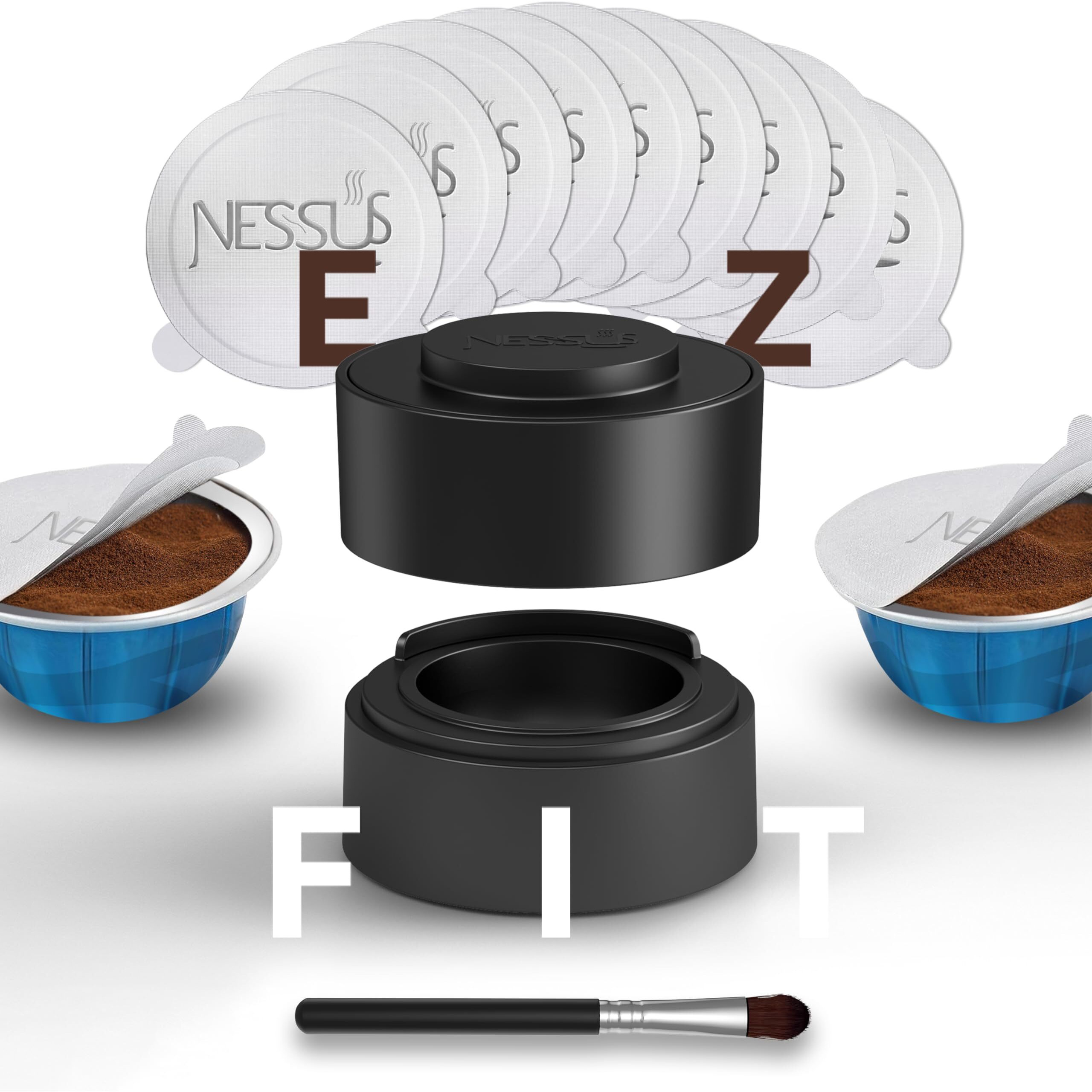 Nessus Reusable Vertuo Capsule Kit, [Alseal Ez Fit] For Reusable Nespresso Pods With 150 Pcs Aluminum Foil Seal Lids, Holder, Brush, For Refilling Nespresso Vertuo Pods Reusable Vertuoline Pod