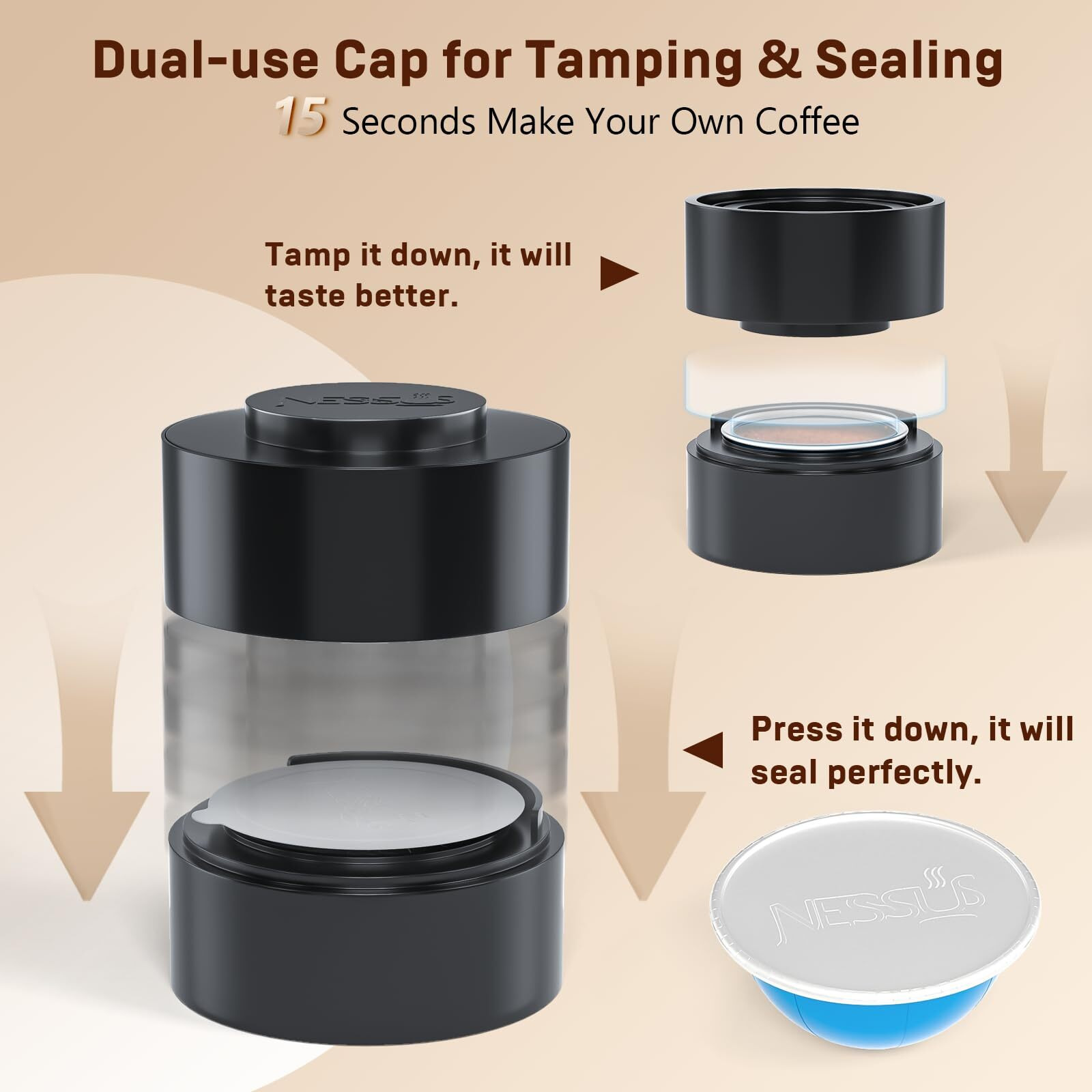 Nessus Reusable Vertuo Capsule Kit, [Alseal Ez Fit] For Reusable Nespresso Pods With 150 Pcs Aluminum Foil Seal Lids, Holder, Brush, For Refilling Nespresso Vertuo Pods Reusable Vertuoline Pod