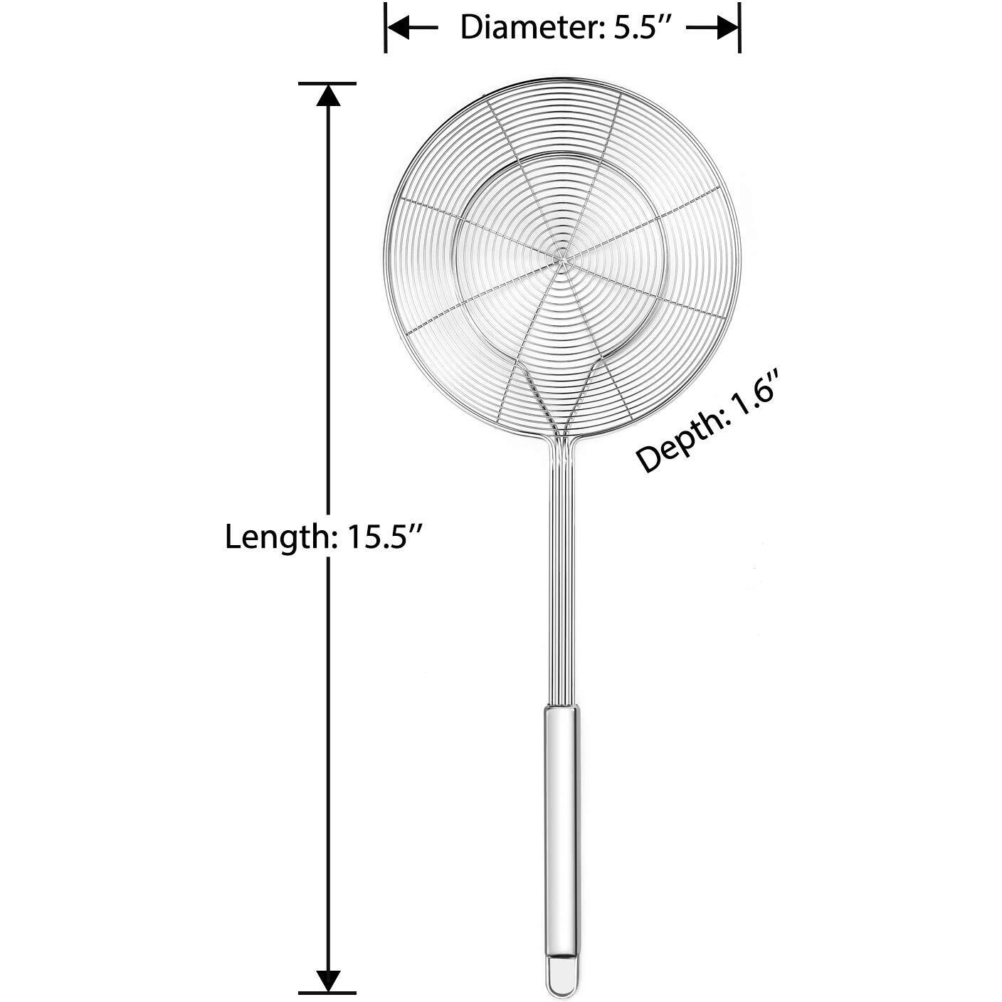 Hiware Solid Stainless Steel Spider Strainer Skimmer Ladle For Cooking And Frying, Kitchen Utensils Wire Strainer Pasta Strainer Spoon, 5.4 Inch