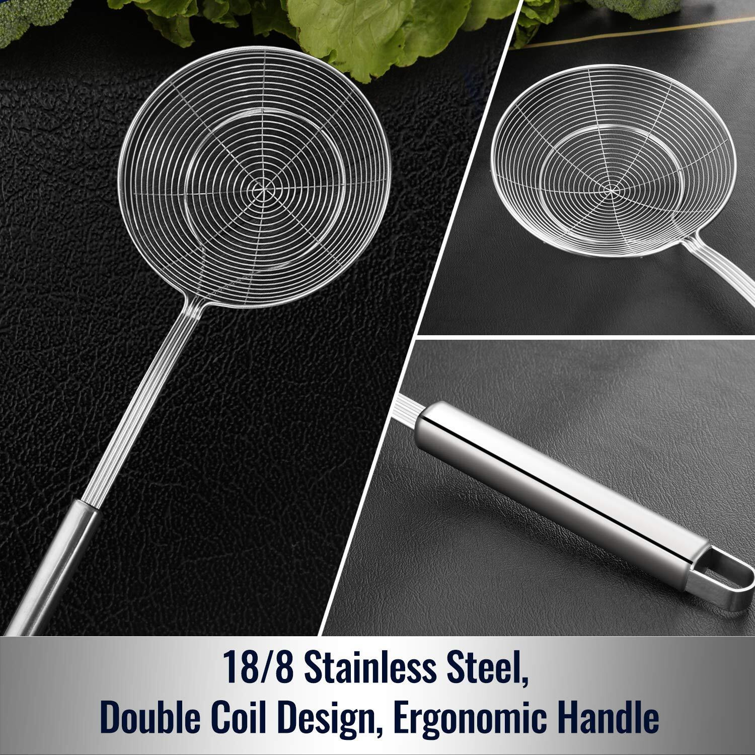 Hiware Solid Stainless Steel Spider Strainer Skimmer Ladle For Cooking And Frying, Kitchen Utensils Wire Strainer Pasta Strainer Spoon, 5.4 Inch