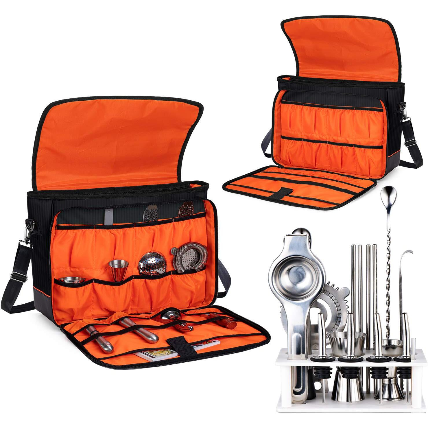 Curmio Bartender Bag, Travel Bag For Bar Tools Set, Bartender Kits Storage With Padded Compartments For Wine Bottles, Perfect For Home Indoor Outdoor Patio Party, Black (Bag Only)