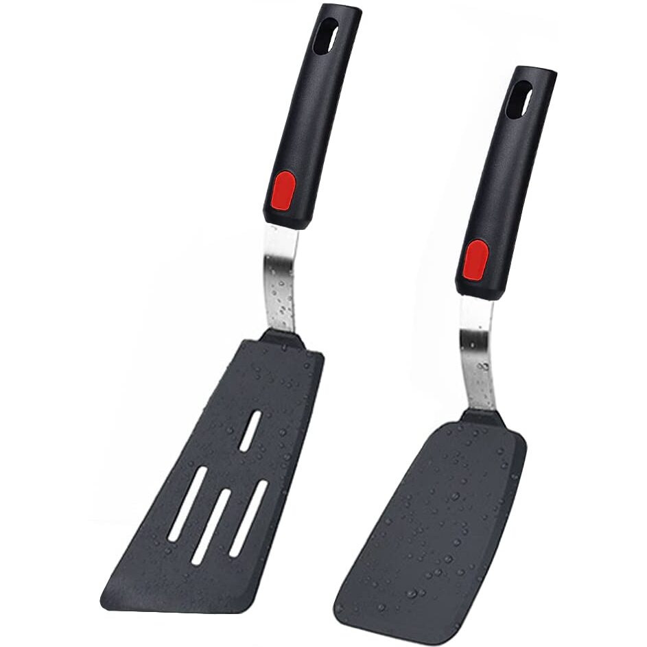 Silicone Spatula Turner Set Of 2, 600F Heat Resistant Cooking Spatulas For Nonstick Cookware, Kitchen Utensils Use Spatula Flippers Rubber Fish Spatulas Set For Egg, Cookie, Pancake, Fish, Burger