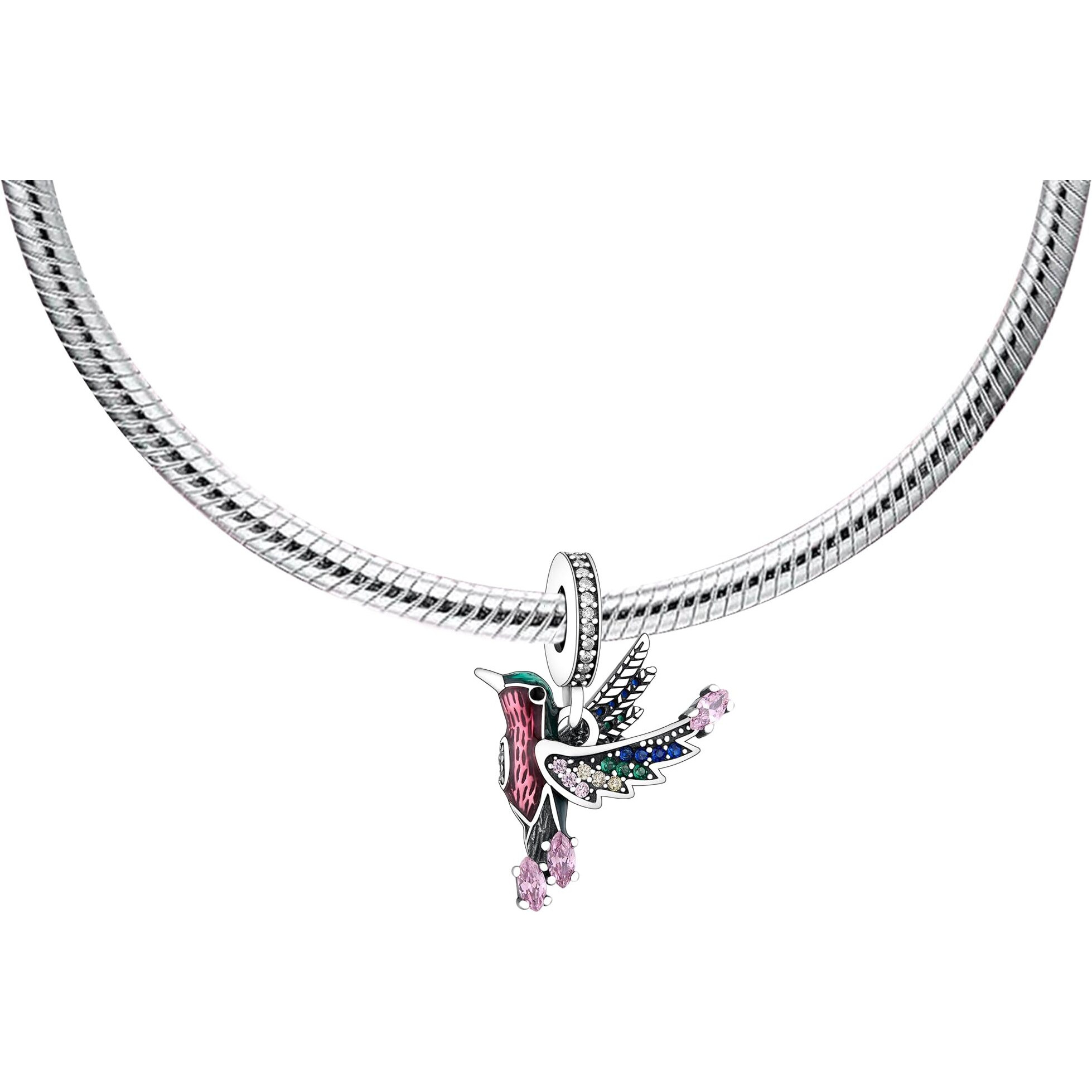 Hummingbird Charm For Bracelet, Sterling Silver Charm, Beaded Hummingbird Charm, Fine Hummingbird Charm, Fit To Pandora