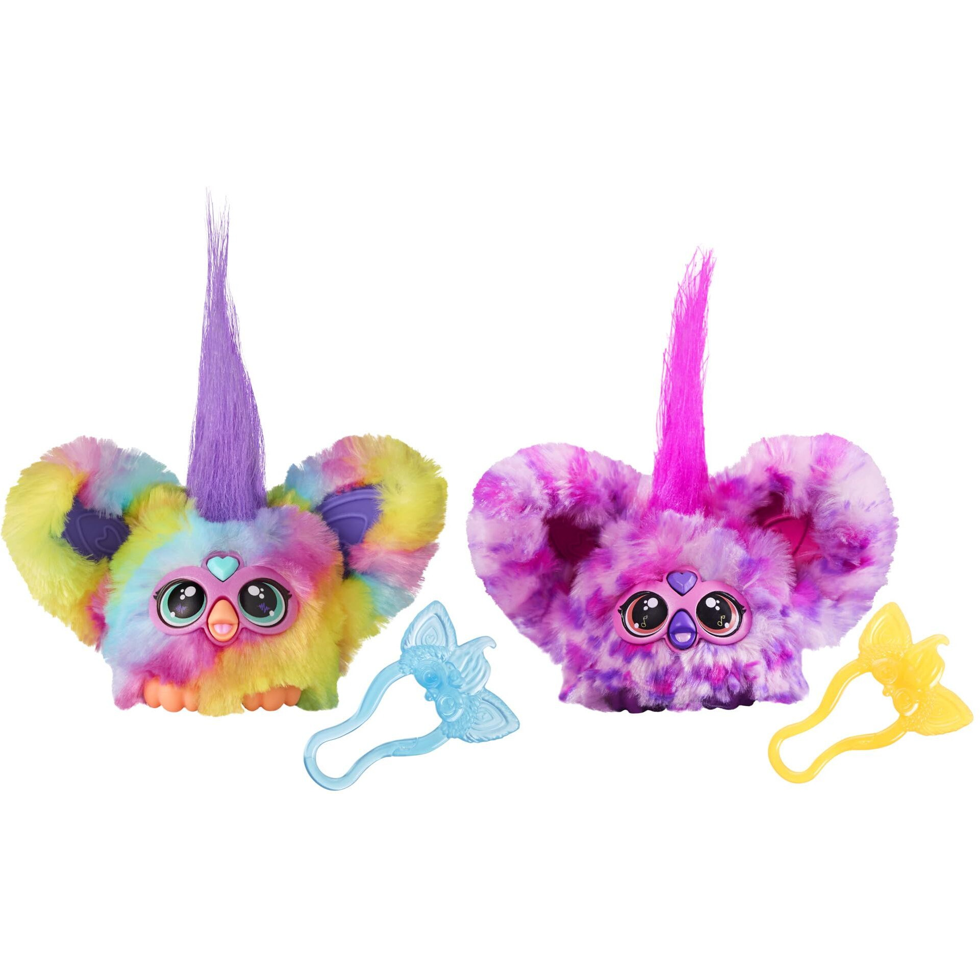 Furby Furblets 2-Pack, Mini Friends Ray-Vee & Hip-Bop, 45+ Sounds Each, Music & Furbish Phrases, Electronic Plush Toys, Rainbow & Pink/Purple, Ages 6+