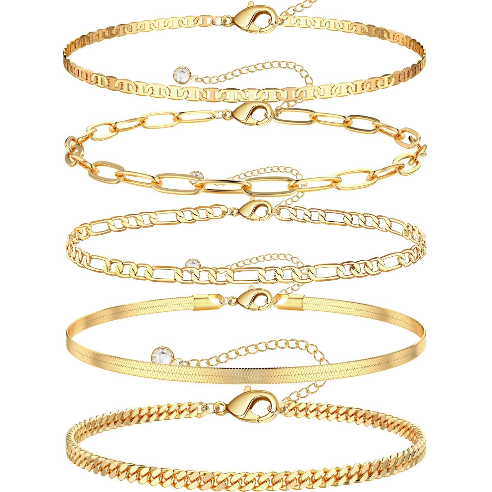 Gmsol Gold Ankle Bracelets For Women, 14K Gold Anklets For Women Waterproof Link Anklets Set Layered Anklet Bracelets For Women Gold Jewelry Gift