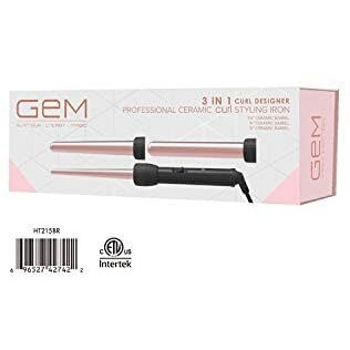 Gem 3 In 1 Curl Designer Professional Ceramic Curler Styling Iron, Gemwith 3 Ceramic Barrels