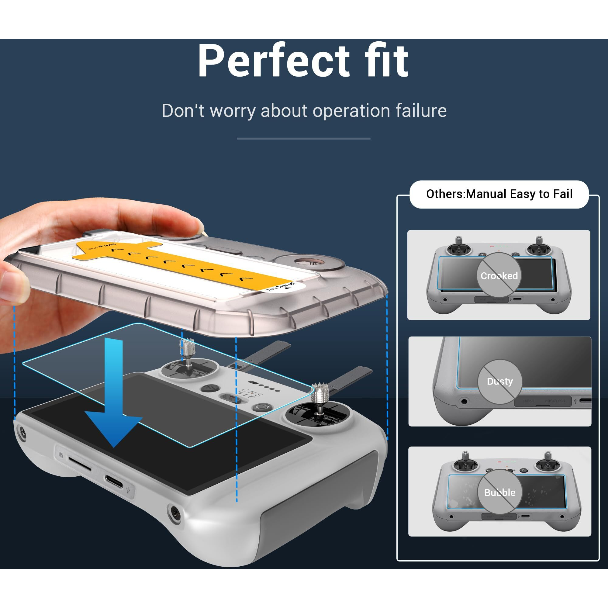Cynova Dji Rc2 Screen Protector With Auto Alignment Kit, Dji Rc Controller Hd Tempered Glass Screen Protector Film For Dji Mini 4 Pro/Dji Mini 3 / Dji Mini 3 Pro/Dji Air 3 Accessories