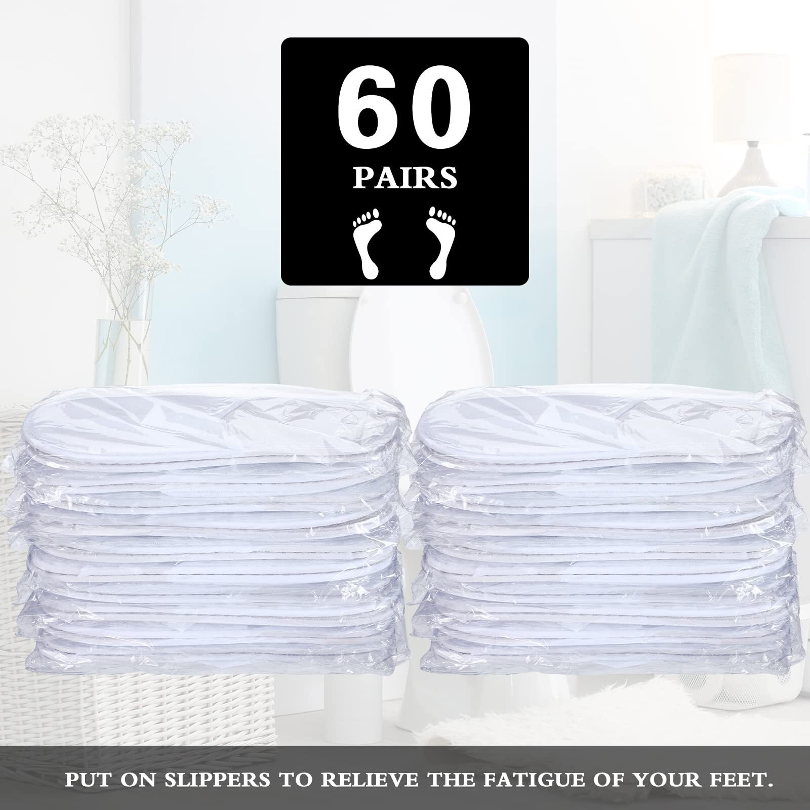 60 Pairs Spa Slippers Unisex Disposable Hotel Guest House Slippers For Spa Party Guest Home Hotel Travel, White Non-Slip Slipper Two Size Fits Most Men And Women (11 Inch)