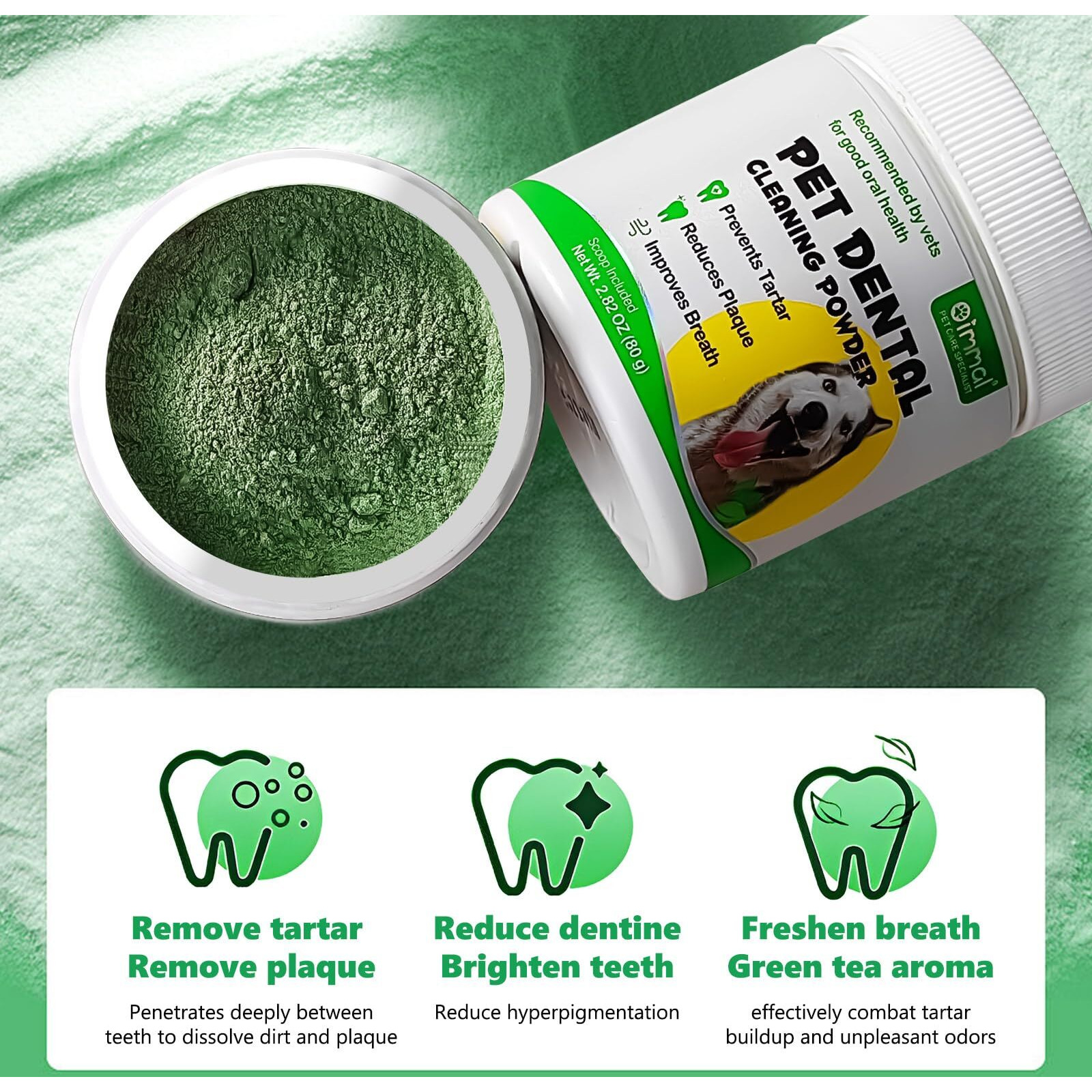 Teeth Cleaning Powder For Dogs, Dental Powder For Dogs - Dog Breath Freshener Powder With Probiotics For Bad Breath, Plaque, Tartar Remover - Dental Care Supplies For Small, Medium, Large Dogs - 80G