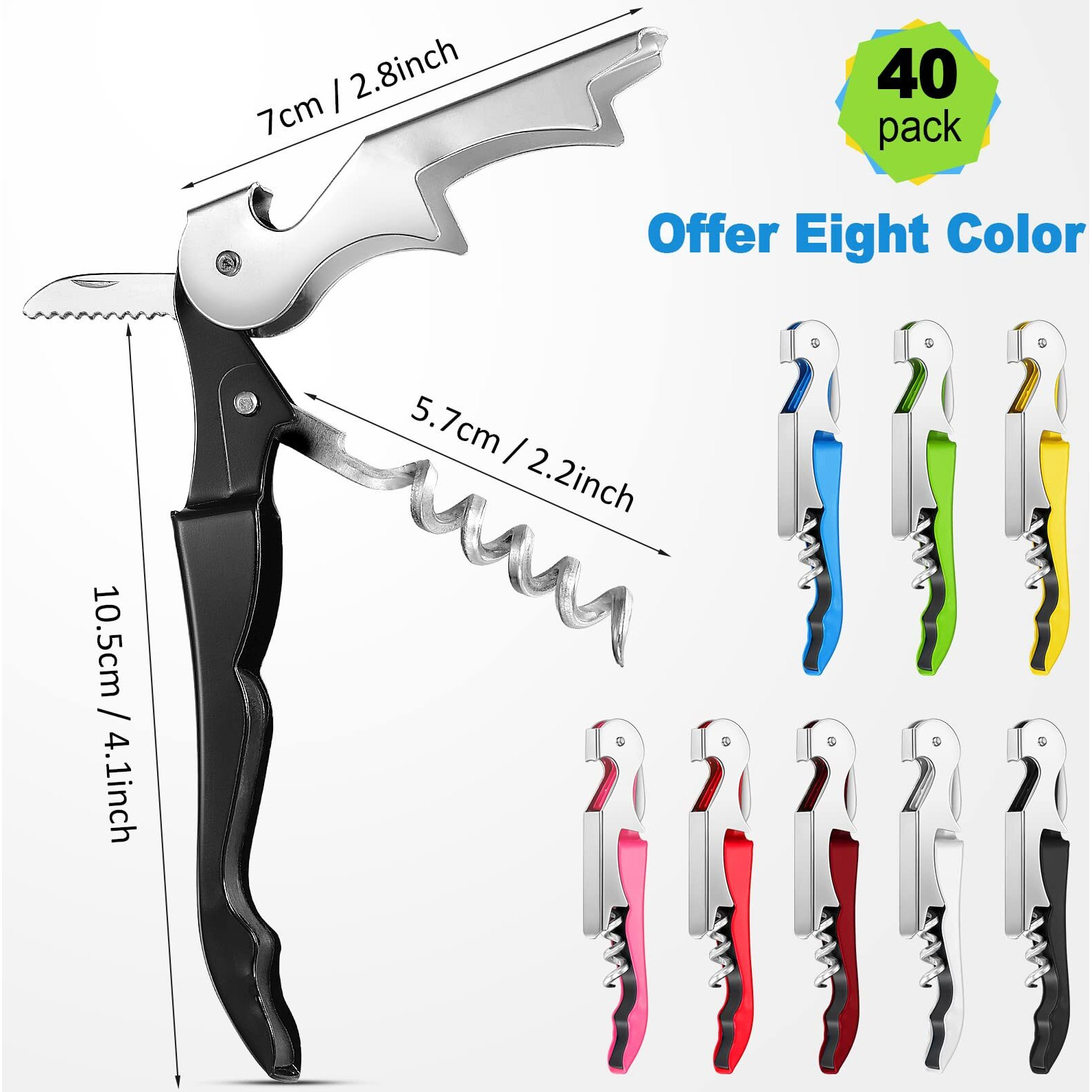 40 Pieces Wine Key Opener Corkscrew Wine Opener Waiter Metal Bottle Wine Opener Heavy Wine Key Fold Beer Corkscrew Serrated Foil Cutter Key For Home Restaurants Bars Waiter Bartenders 8 Colors