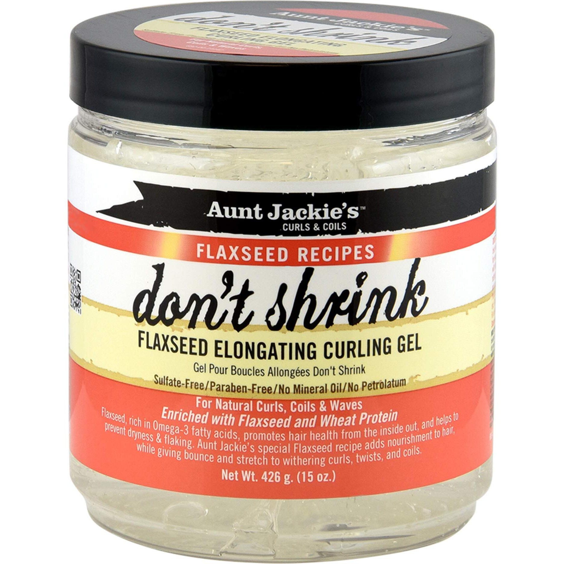 Aunt Jackie's Flaxseed Recipes Don'T Shrink Elongating Hair Curling Gel For Natural Curls, Coils And Waves, Helps Prevent Dryness And Flaking, 15 Oz