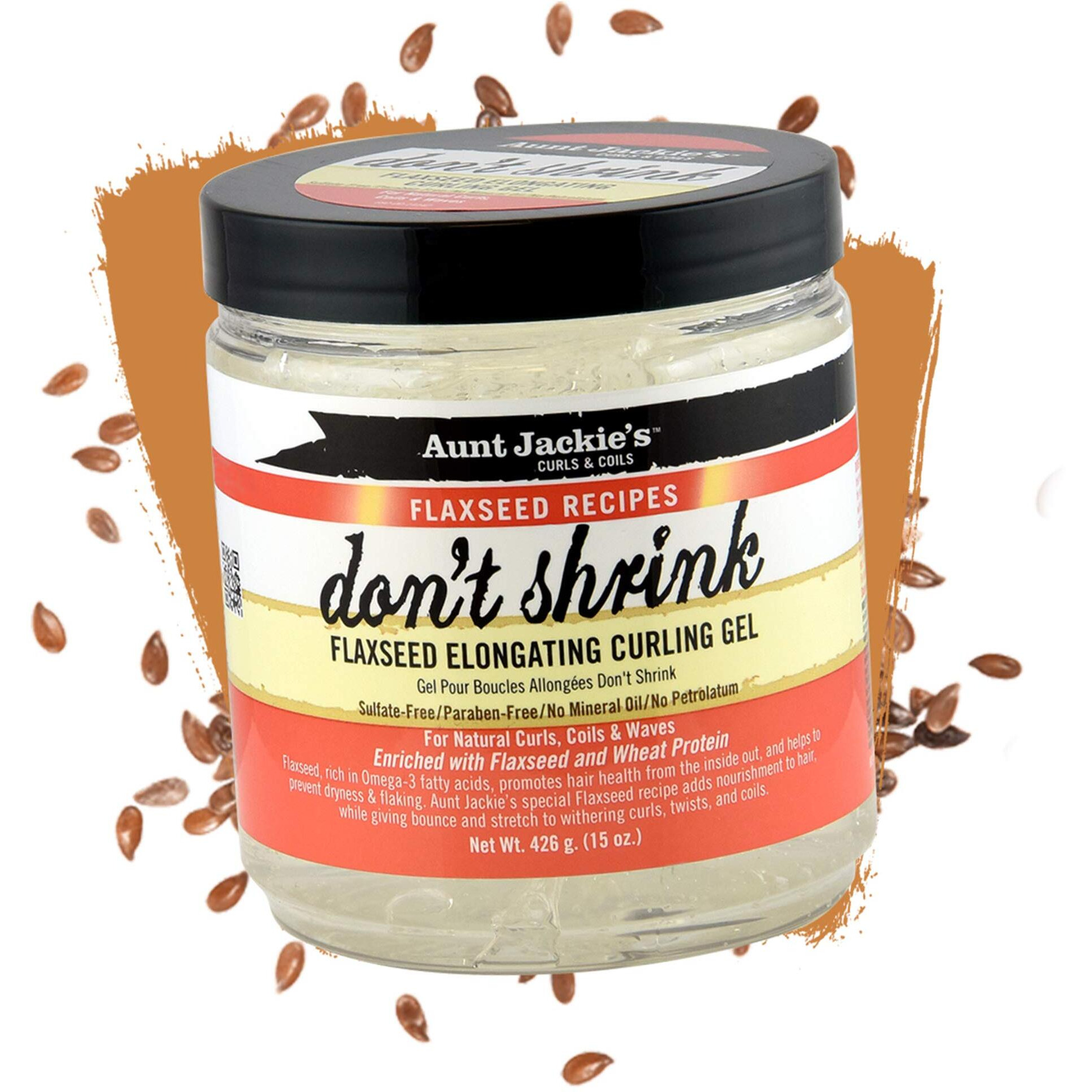 Aunt Jackie's Flaxseed Recipes Don'T Shrink Elongating Hair Curling Gel For Natural Curls, Coils And Waves, Helps Prevent Dryness And Flaking, 15 Oz