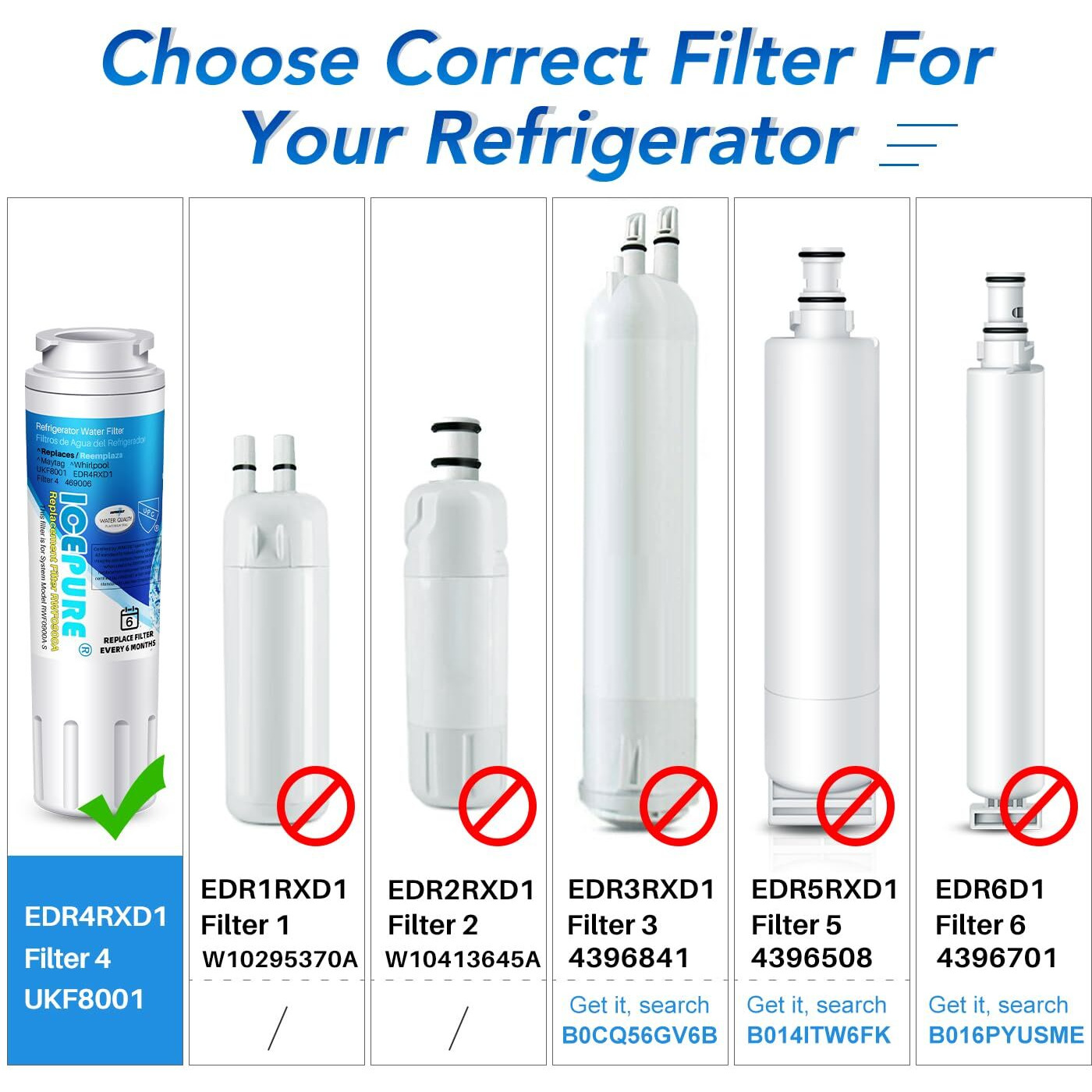 Icepure Ukf8001 Replacement For Whirlpool Filter 4, Everydrop Edr4Rxd1, Fmm-2 Maytag Ukf8001Axx-200 9084 4396395 Mpf15090 Wf-Ukf8001,Wf295,Sgf-M9,Puriclean Ii,Rwf0900A Refrigerator Water Filter,2Pack