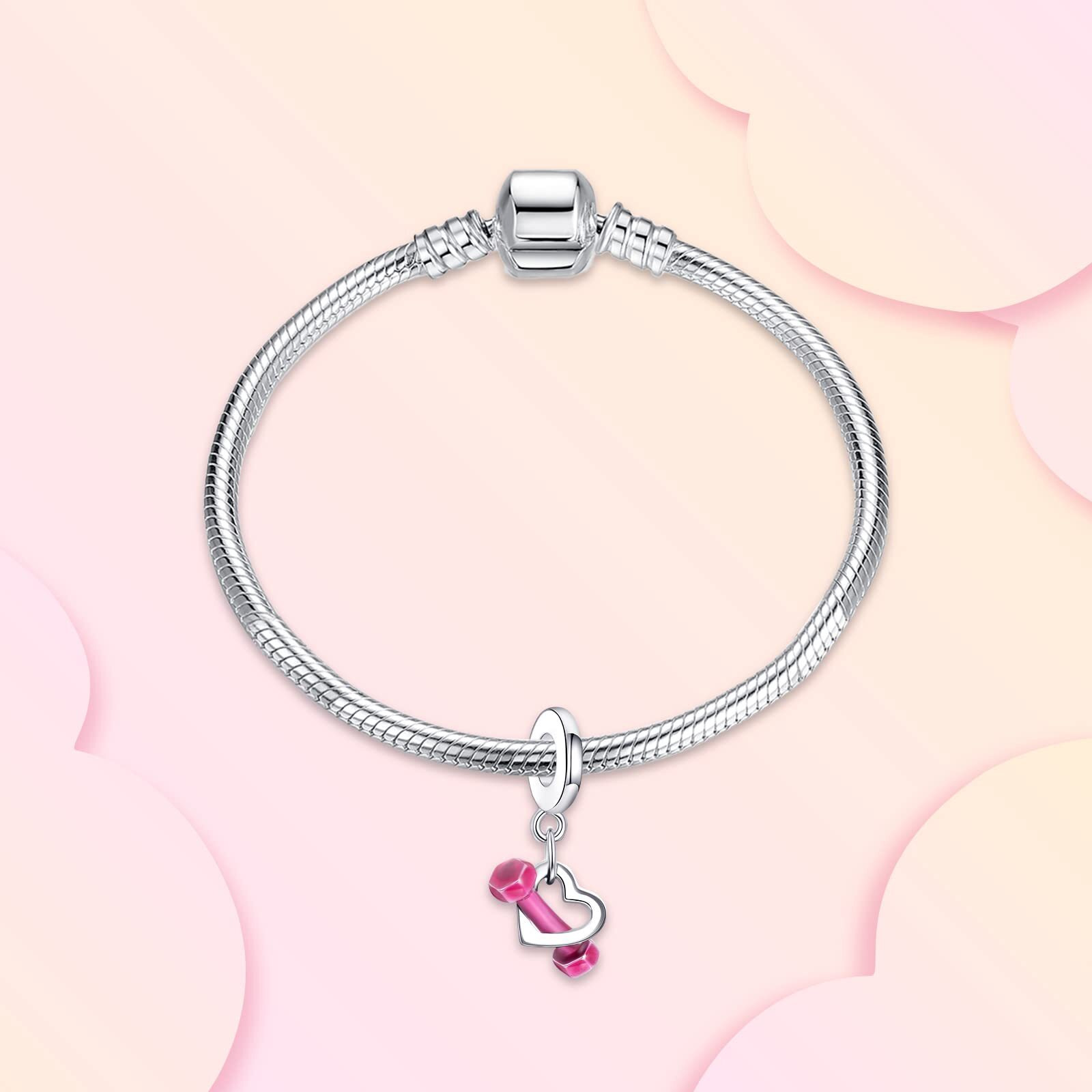 Annmors Jewelry Red Dumbbell Heart Dangle Charm 925 Sterling Silver For Woman Girl Beads Gifts For Women European Bracelet&Necklace T585