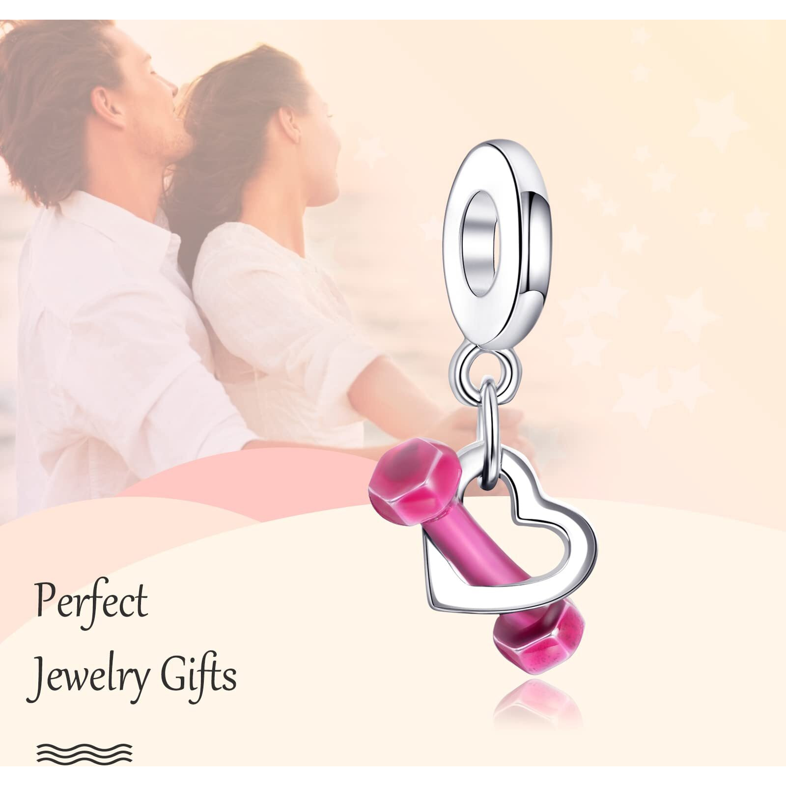 Annmors Jewelry Red Dumbbell Heart Dangle Charm 925 Sterling Silver For Woman Girl Beads Gifts For Women European Bracelet&Necklace T585