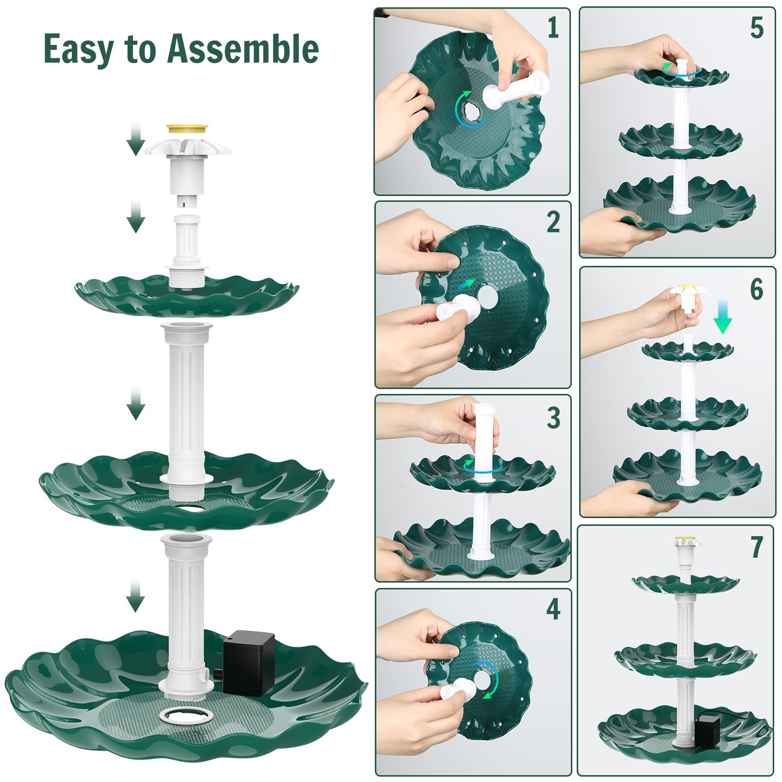 Aisitin 3 Tiered Bird Bath With 3.5W Solar Pump, Diy Solar Fountain Detachable And Suitable For Bird Bath, Garden Decoration, Outdoor Bird Feeder