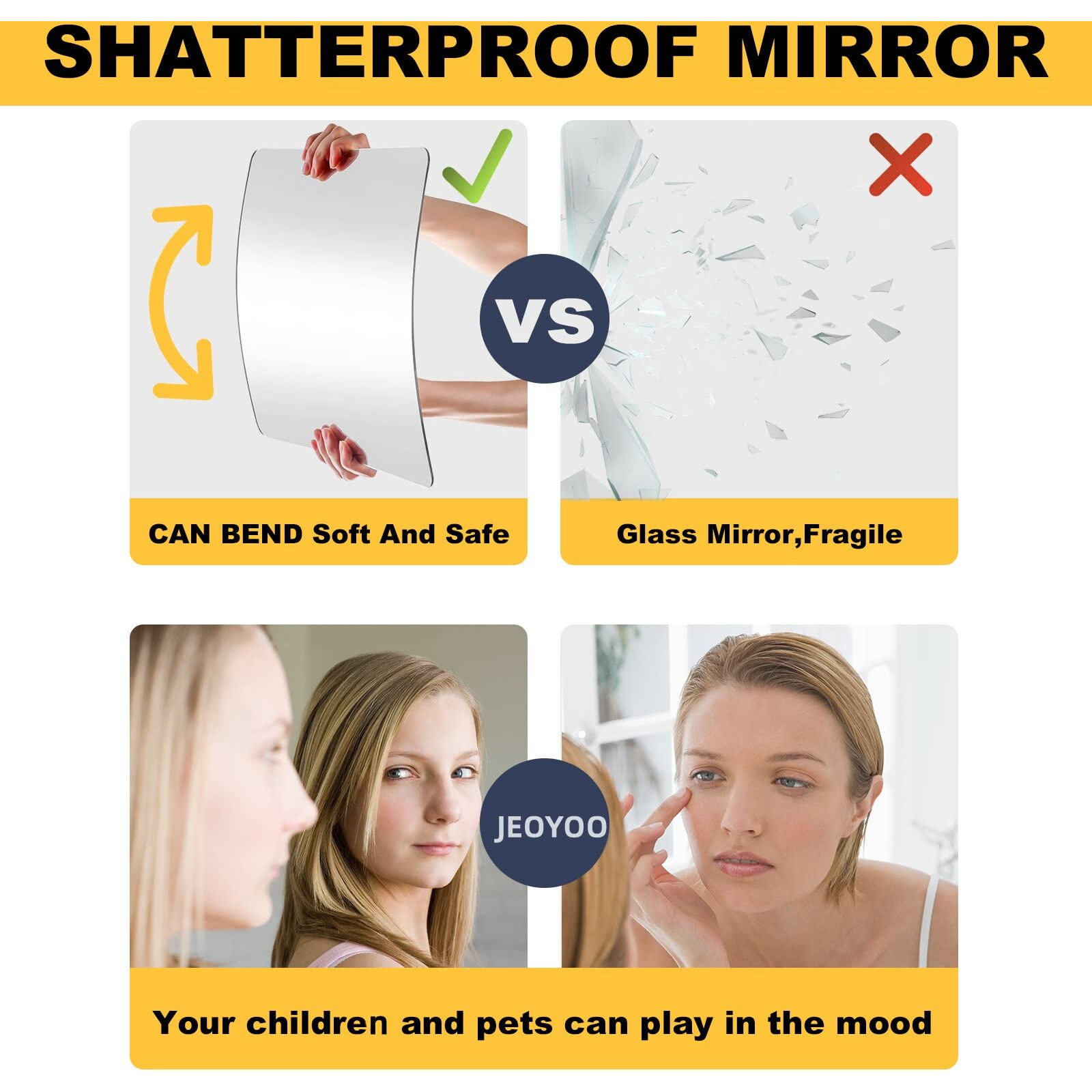 Jeoyoo Wall Mirror Full Length, Cheap Mirror Acrylic, Shatterproof Mirror Gym Mirrors For Home Gym, 12"&quotX12"", 4 Pcs, Workout Glassless Mylar Mirrors For Bedroom, Over Door Mirror, Kids Mirror