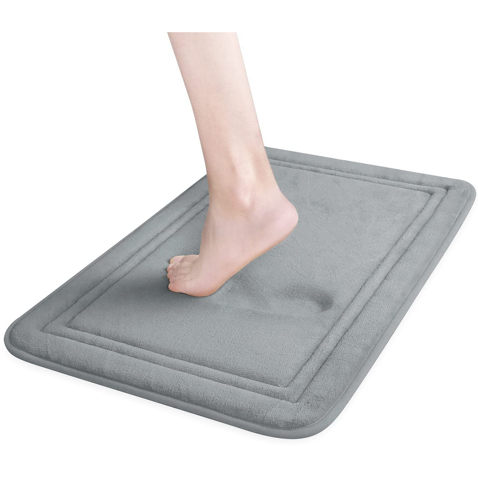Itsoft Memory Foam Bath Mat Non Slip Absorbent Super Cozy Velvet Bathroom Rug Carpet, Machine Washable, 16 X 24 Inches Gray