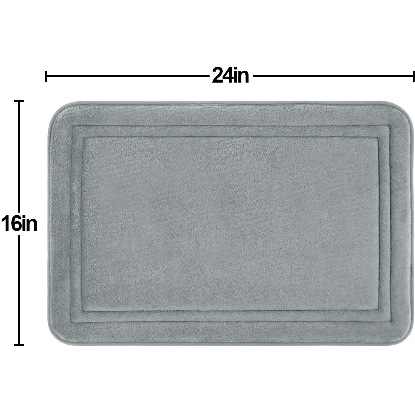 Itsoft Memory Foam Bath Mat Non Slip Absorbent Super Cozy Velvet Bathroom Rug Carpet, Machine Washable, 16 X 24 Inches Gray