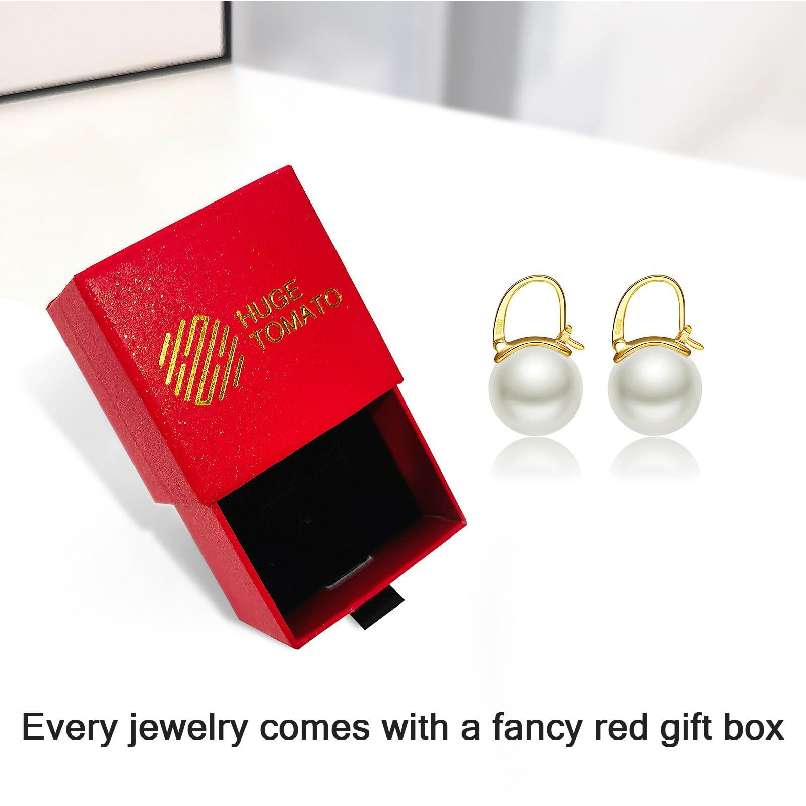 Huge Tomato Akoya White Pearl Drop Earrings, 14Mm Elegant Big Pearl Earrings 925 Sterling Silver 14K Gold Plated Clasp For Women Fashion, Dangle Hoop Earrings For Gift