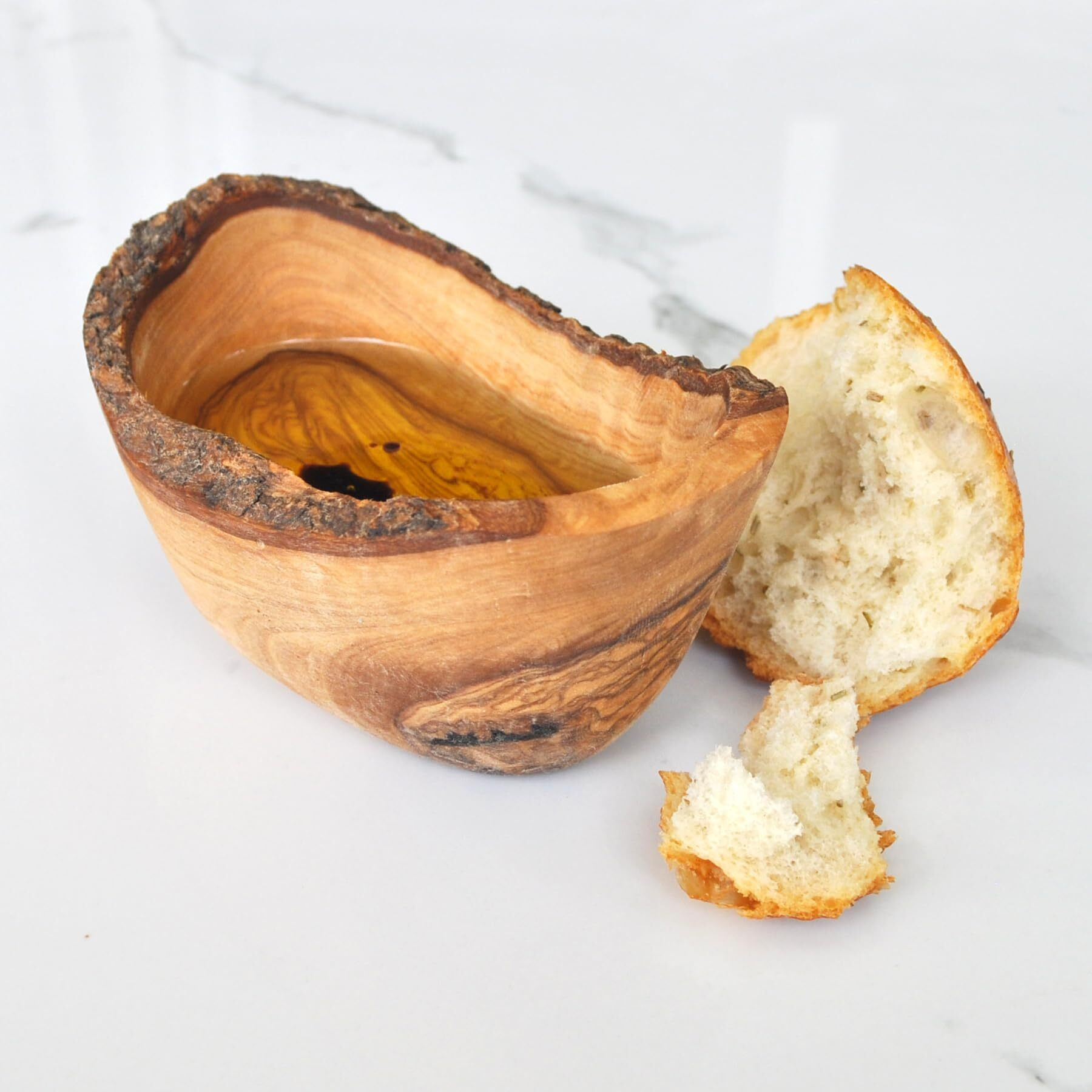 Naturally Med Olive Wood Dipping Bowl - Rustic. Olive Wood Bowl For Dipping Oils, Condiments, Olive Bowl, Snack Bowl, Tapas Dish. Handcrafted In Tunisia.