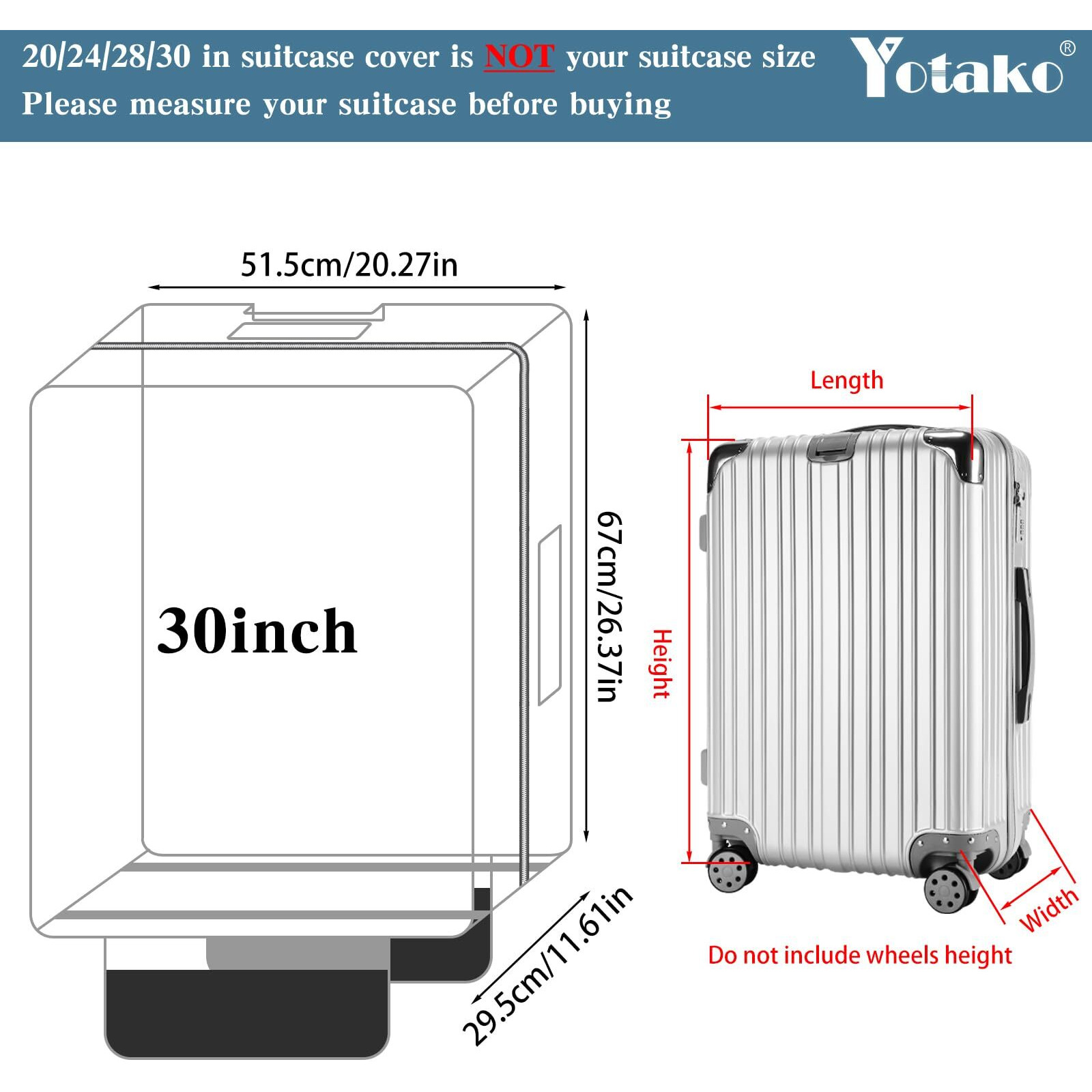 Yotako Upgraded Zippered Clear Pvc Suitcase Cover, 30 Inch Luggage Covers For Suitcase Luggage Protector Suitcase Cover (30''(26.37''H X 20.27''L X 11.61''W))
