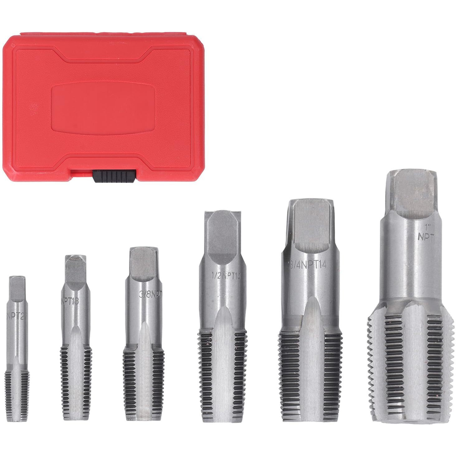 6 Piece Npt Pipe Tap Set, Carbon Steel Npt Tap Set For Clean Accurate Threads, Sizes Included 1 3/4 1/2 3/8 1/4 1/8, Thread Tapping Tool Kit For Pvc Pipe With Storage Case