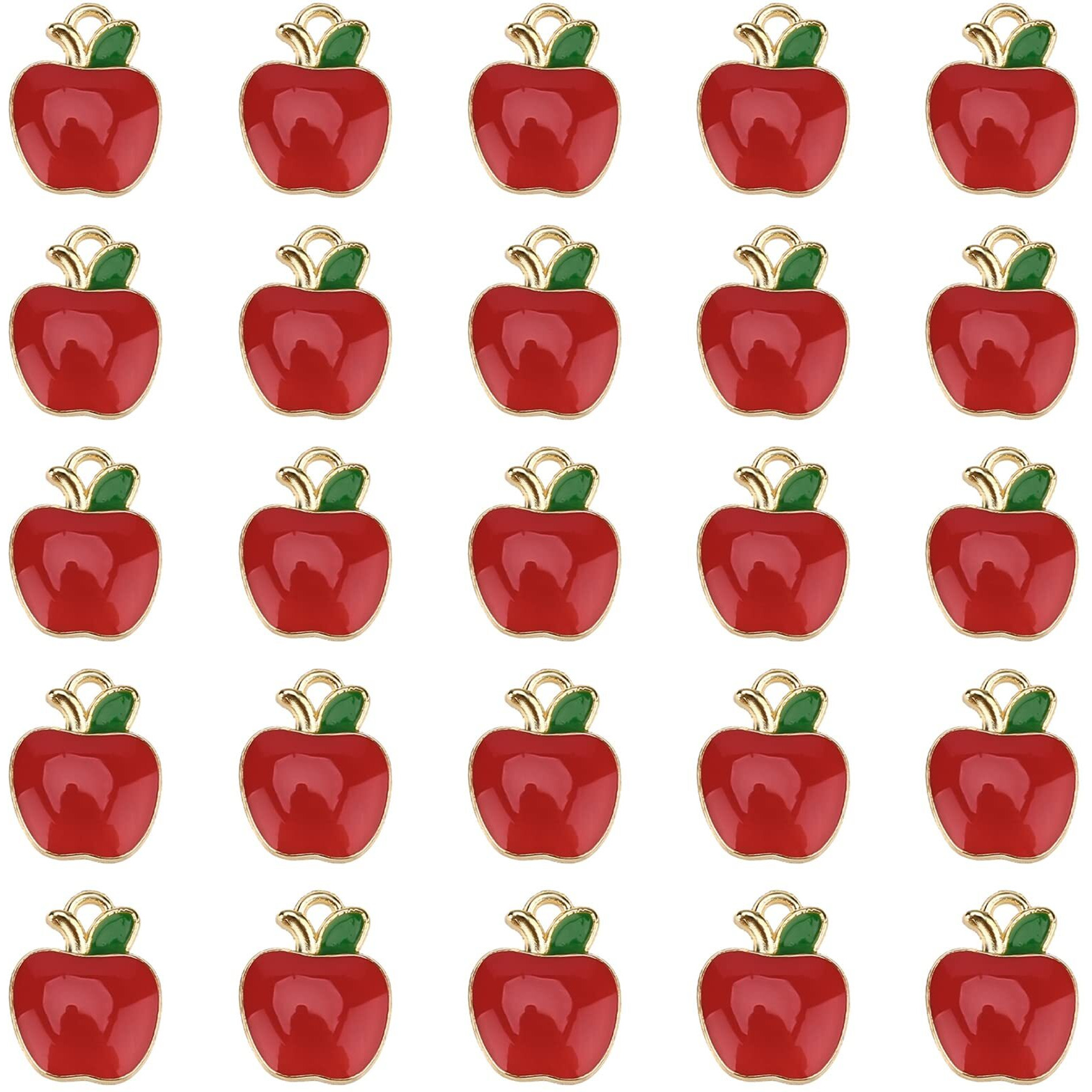 Sunnyclue 1 Box 50Pcs Teacher Charms School Charm Enamel Red Apple Charms Student Lucky Alloy Fruit Charms For Jewelry Making Charm Teacher's Day Gift Earrings Bracelets Necklace Diy Craft Decoration