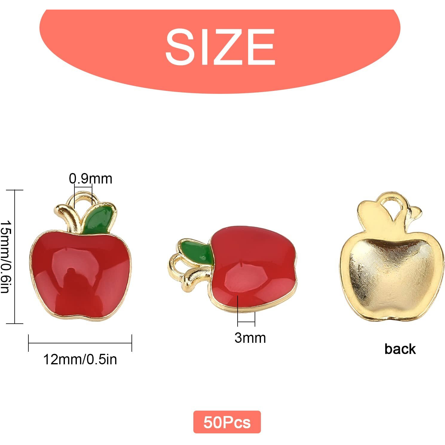 Sunnyclue 1 Box 50Pcs Teacher Charms School Charm Enamel Red Apple Charms Student Lucky Alloy Fruit Charms For Jewelry Making Charm Teacher's Day Gift Earrings Bracelets Necklace Diy Craft Decoration