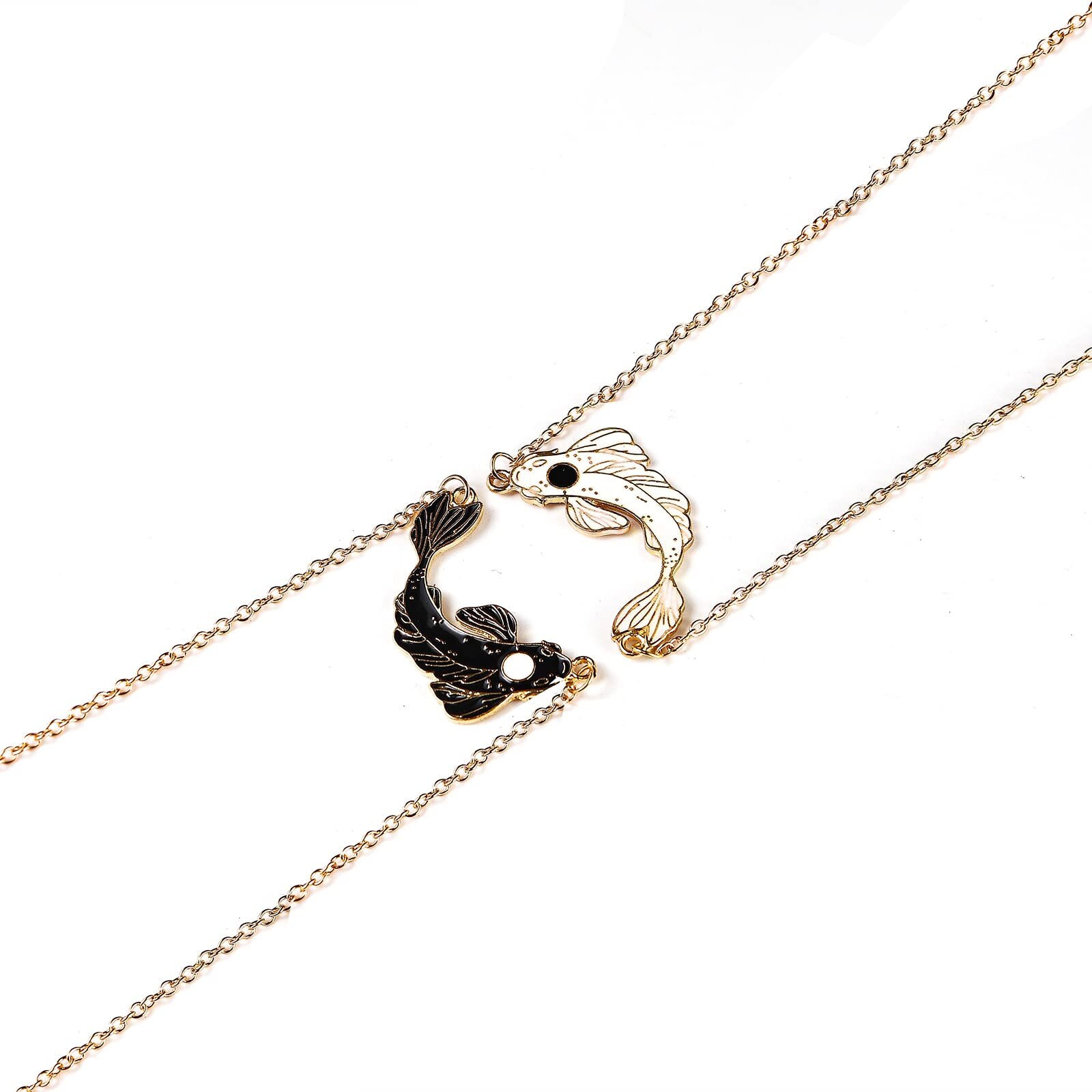Colorful Bling 2 Pieces Yin Yang Friend Pendant Necklace Dragon Matching Unique Taichi Fish Couple Necklace Cord Bff Friendship Bestie Engagement Bff Jewelry-Fish