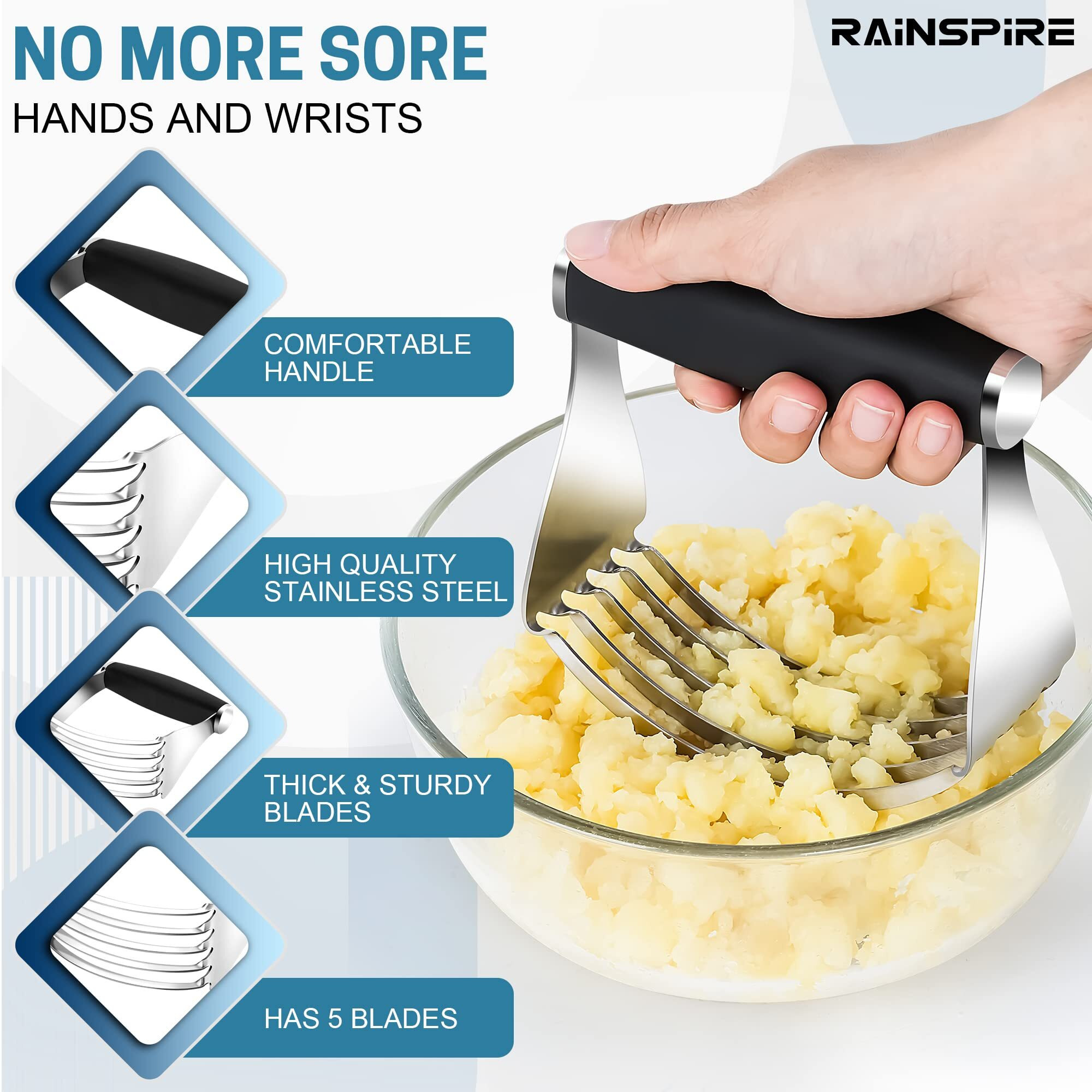 Rainspire Pastry Cutter For Baking, Heavy Duty Pastry Blender Stainless Steel, Thick Sharp Blades Dough Blender, Dough Cutter Butter Cutter Pastry For Easy Mixing, Dishwasher Safe, Black
