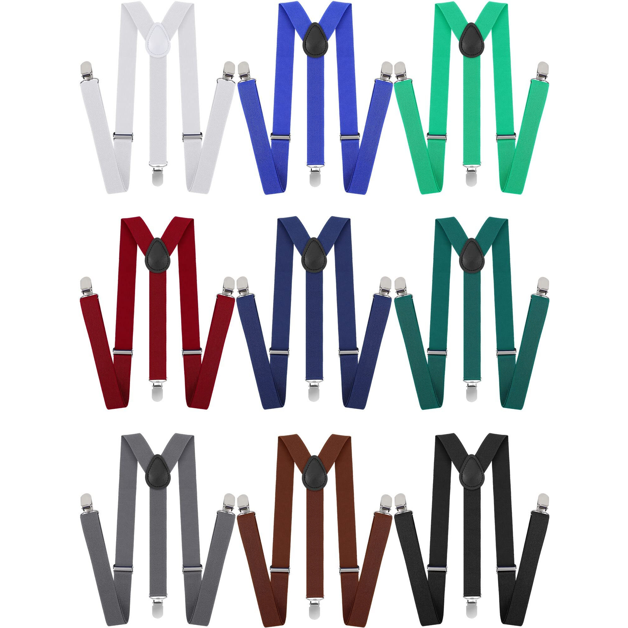 Handepo 9 Pieces Y Back Style Unisex Suspenders Adjustable Elastic Suspenders For Men Women Rainbow Suspenders With Clip For Pants (Classic Color)