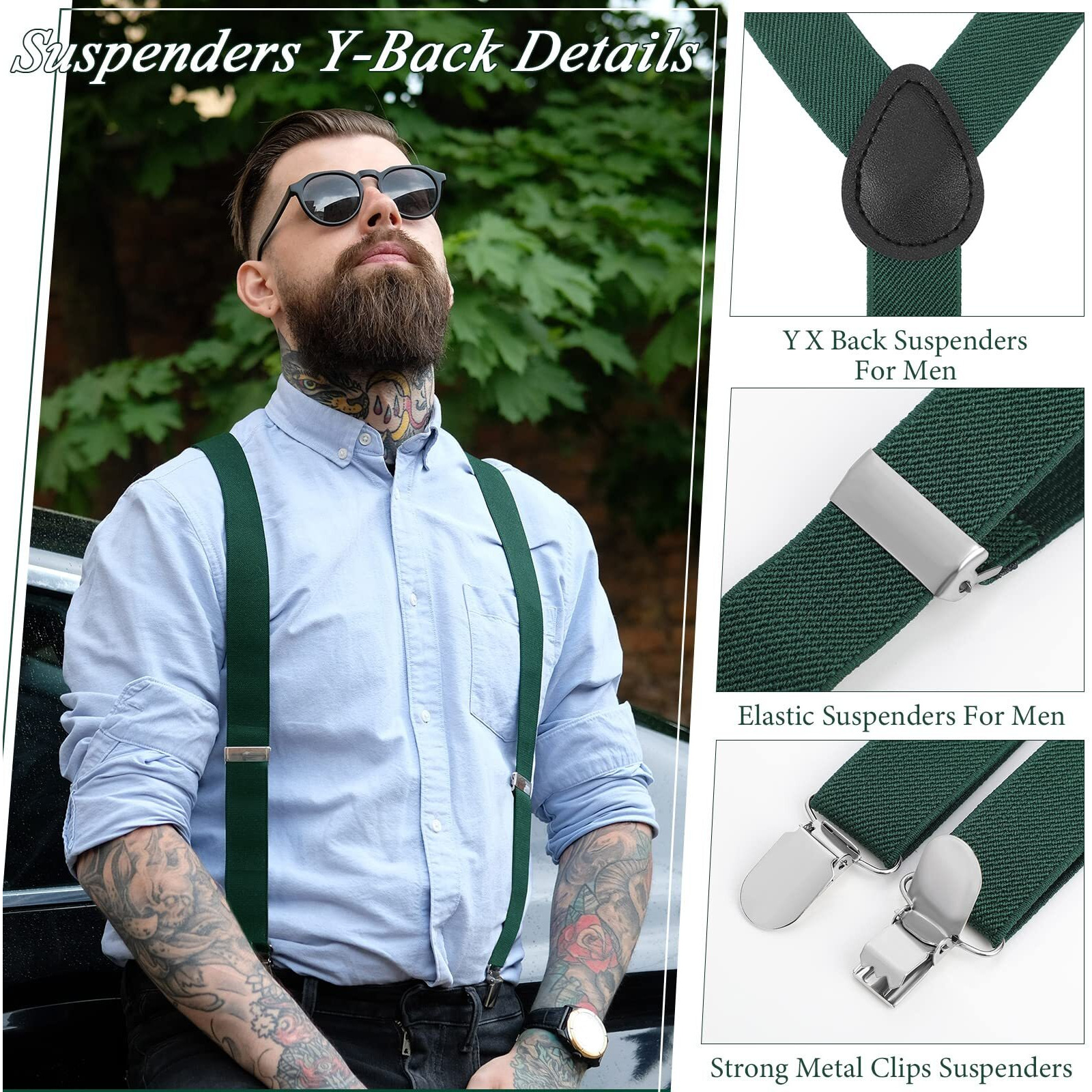 Handepo 9 Pieces Y Back Style Unisex Suspenders Adjustable Elastic Suspenders For Men Women Rainbow Suspenders With Clip For Pants (Classic Color)