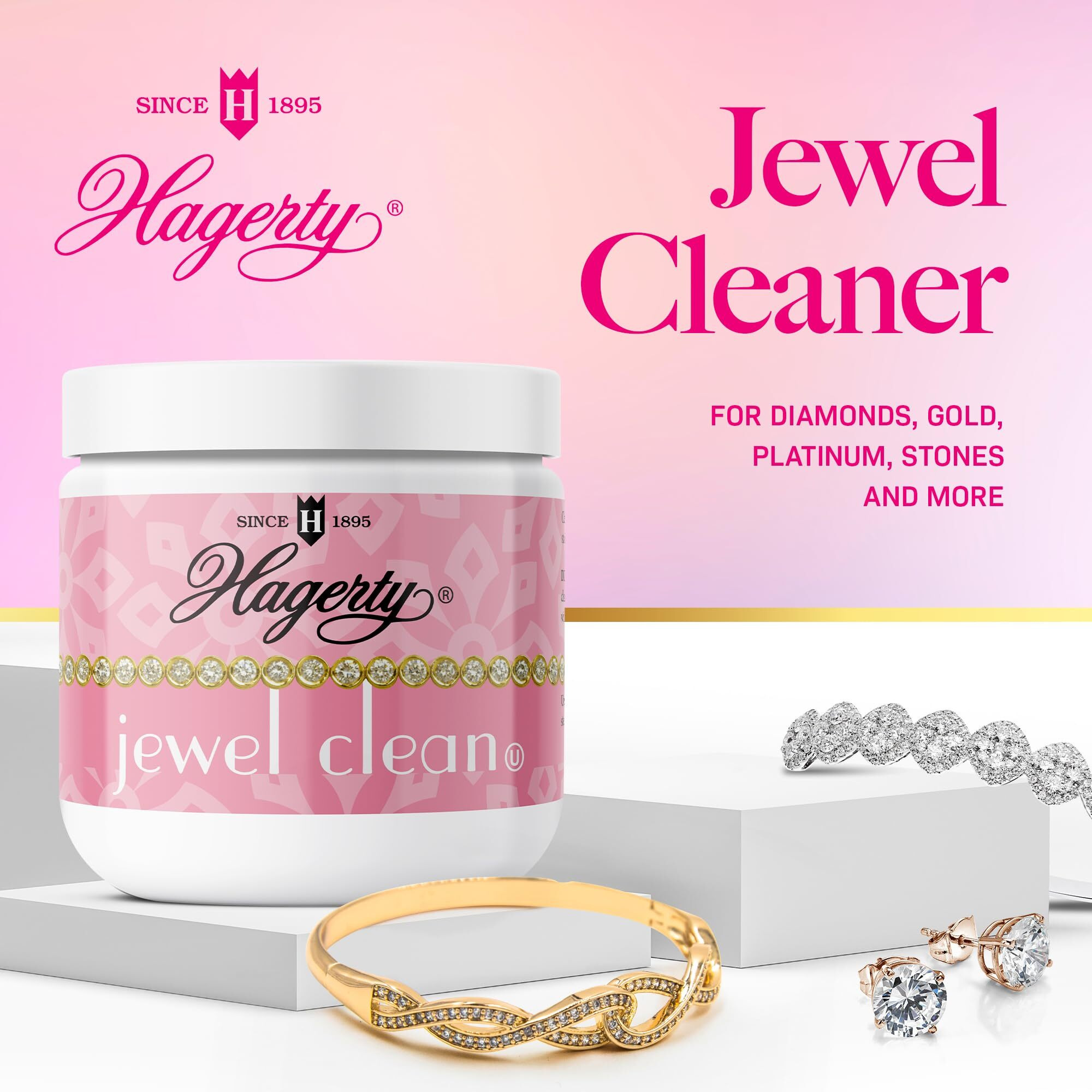 Hagerty Jewelry Cleaner - Professional Jewelry Cleaning For Diamonds, Gold, Platinum, Precious Stones And More - Kosher Certified Jewelry Cleaning Kit Includes Dipping Basket And Brush, 7 Oz