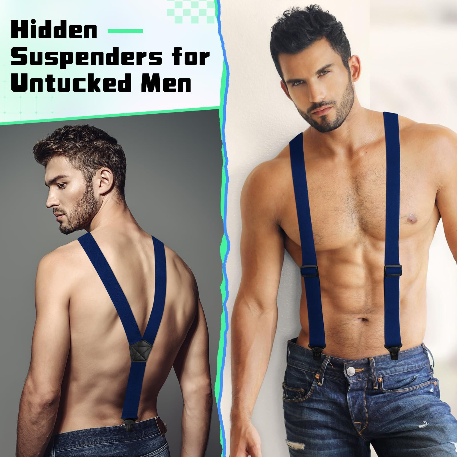 Jiuguva Men's Suspender Hidden Suspender For Men Airport Hidden Suspenders Man's Suspenders Y Back Underclothing (Navy Blue)